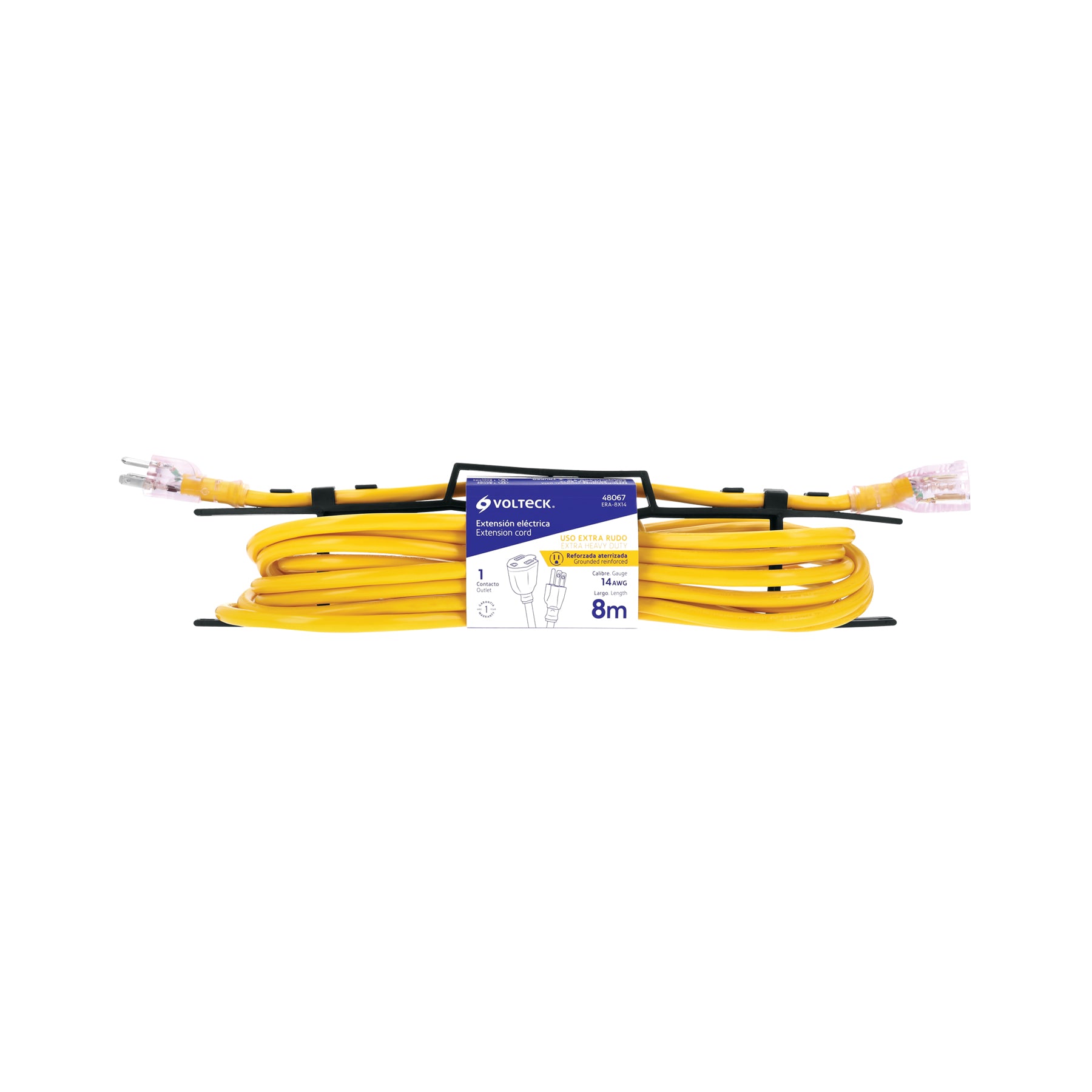 Extensión reforzada, aterrizada, 8 m, calibre 14, Volteck