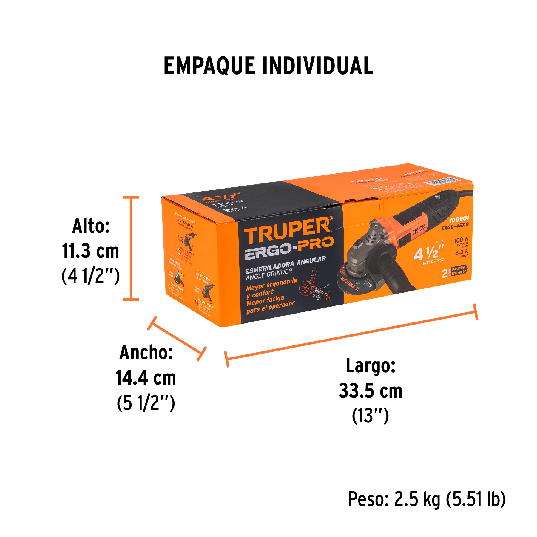 Esmeriladora angular 4-1/2', ERGO PRO, 1100 W