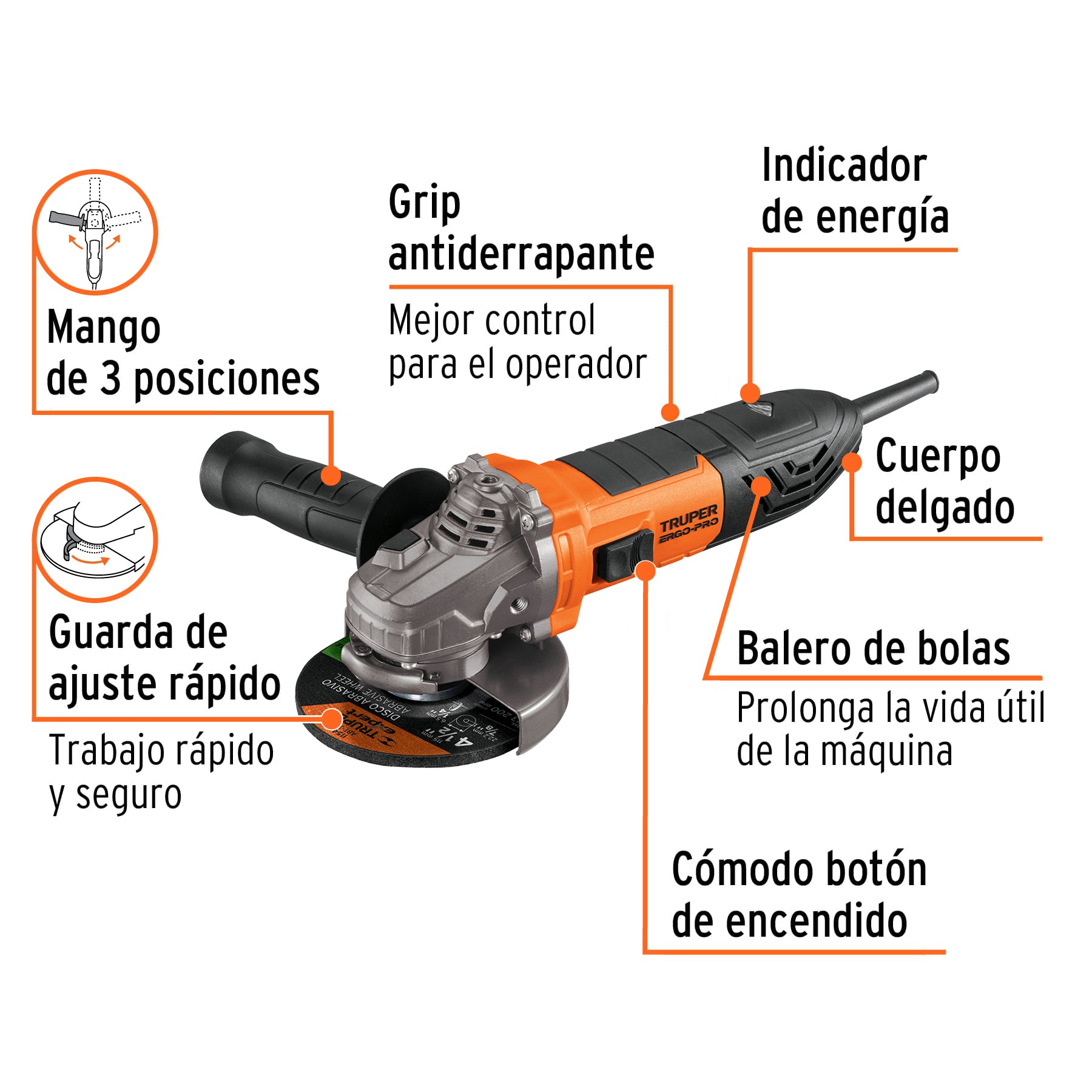 Esmeriladora angular 4-1/2", ERGO PRO, 800 W