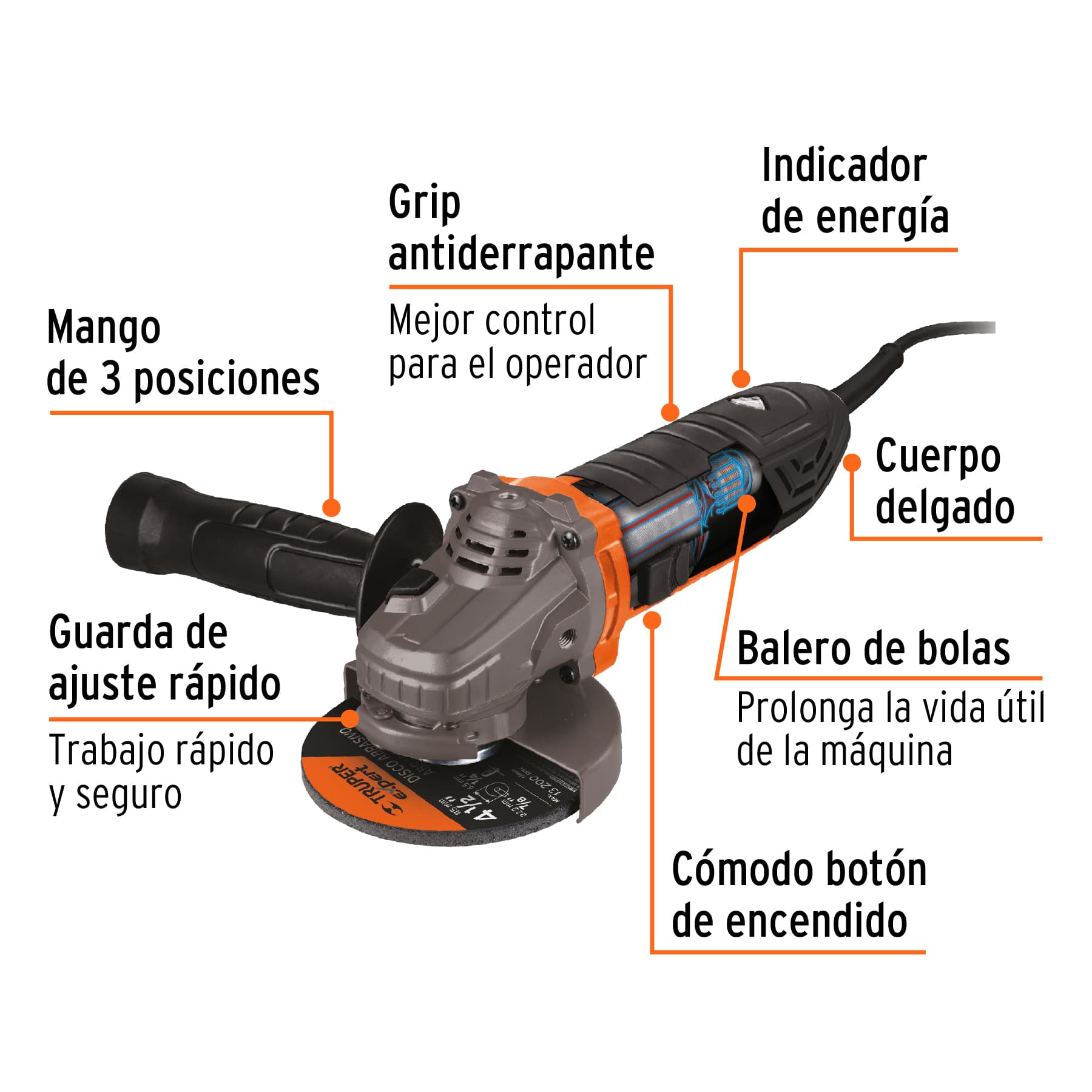 Esmeriladora angular 4-1/2", ERGO PRO, 800 W