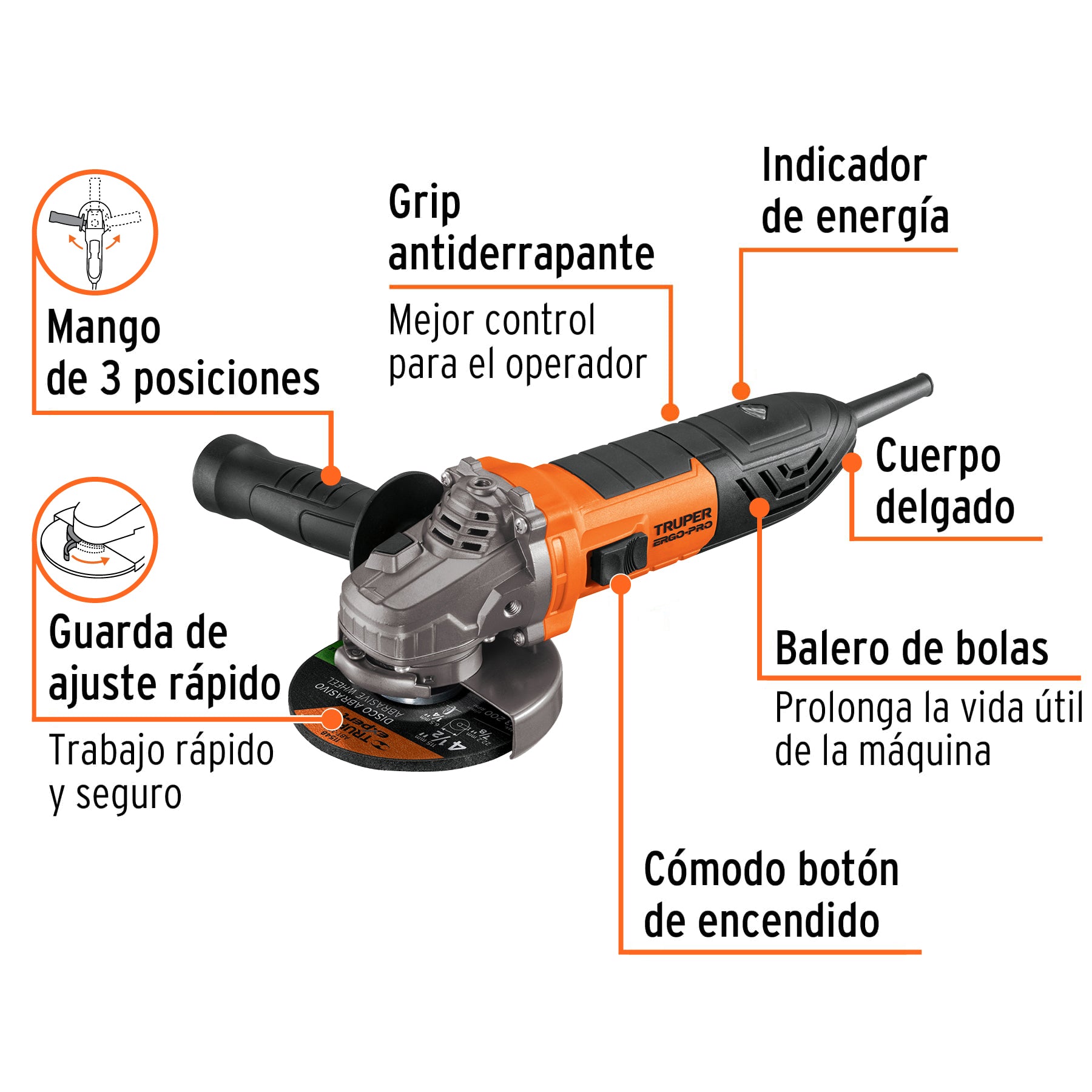 Esmeriladora angular 4-1/2", ERGO-PRO, 900 W