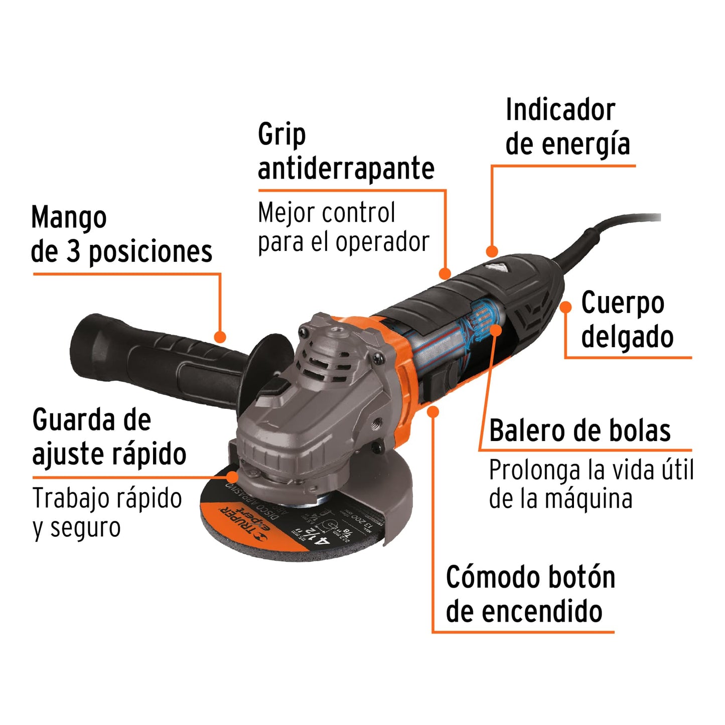 Esmeriladora angular 4-1/2", ERGO-PRO, 900 W