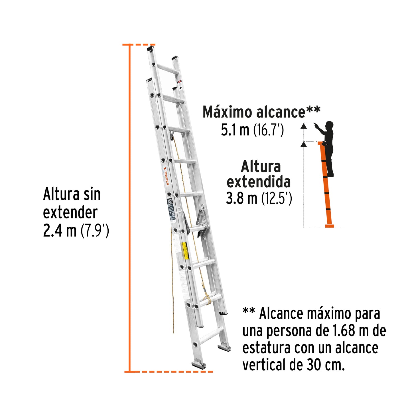 Escalera de extensión, 16 peldaños, tipo lll