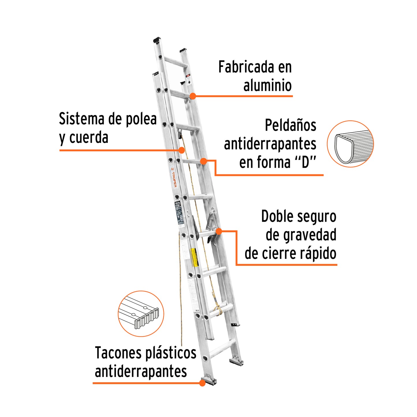 Escalera de extensión, 16 peldaños, tipo lll