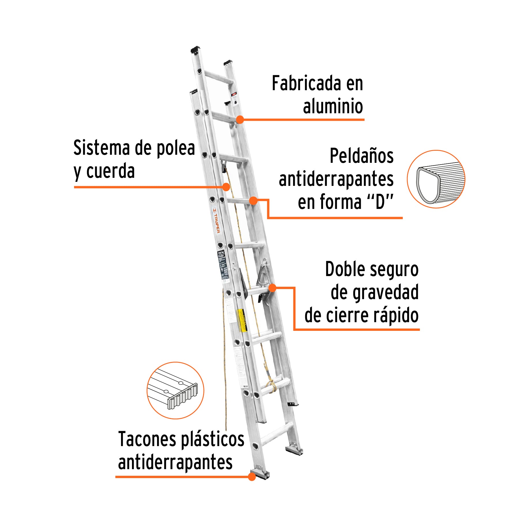 Escalera de extensión, 16 peldaños, tipo lll
