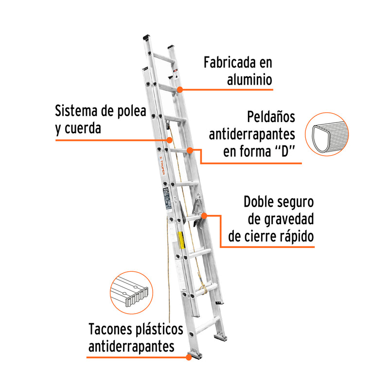 Escalera de extensión, 16 peldaños, tipo lll