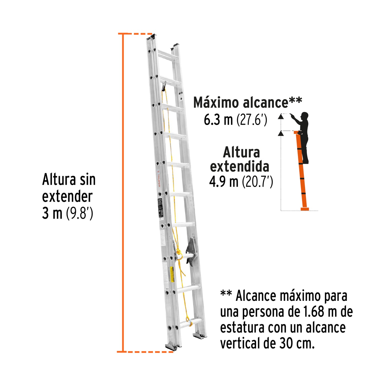 Escalera de extensión, 20 peldaños, tipo lll