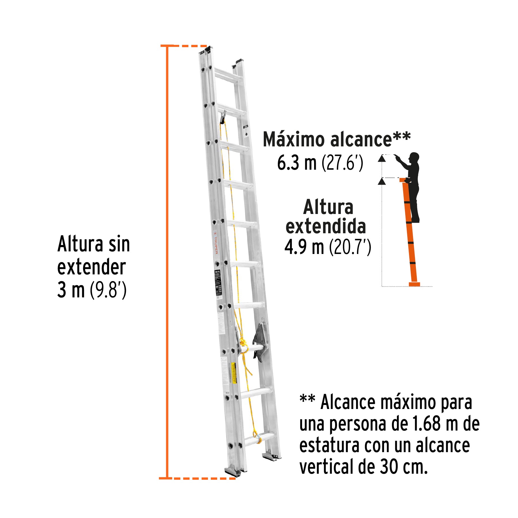 Escalera de extensión, 20 peldaños, tipo lll