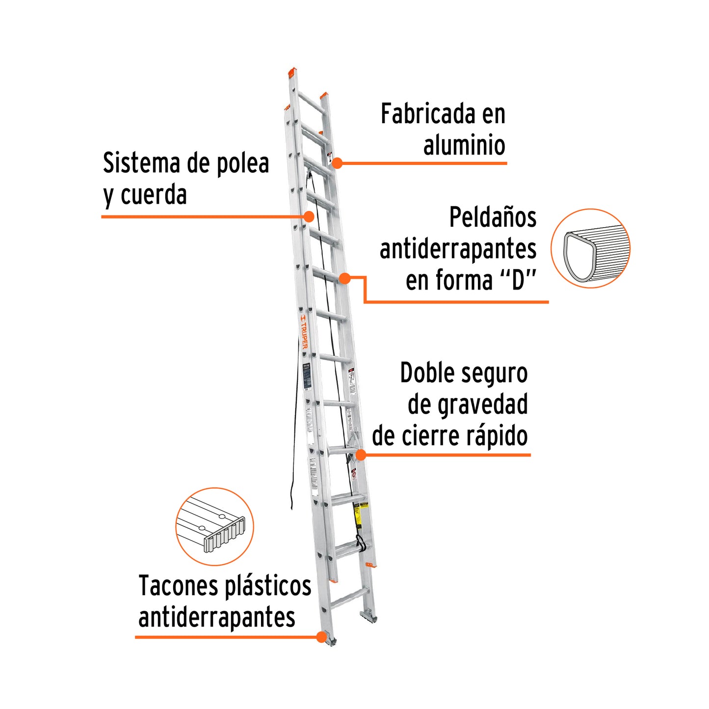 Escalera de extensión, tipo II, 20 peldaños
