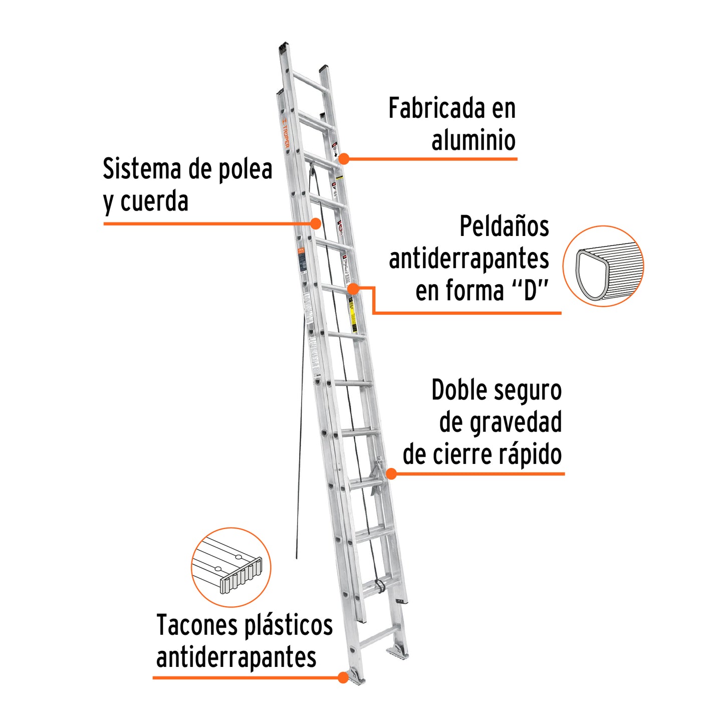 Escalera de extensión, 24 peldaños, tipo lll