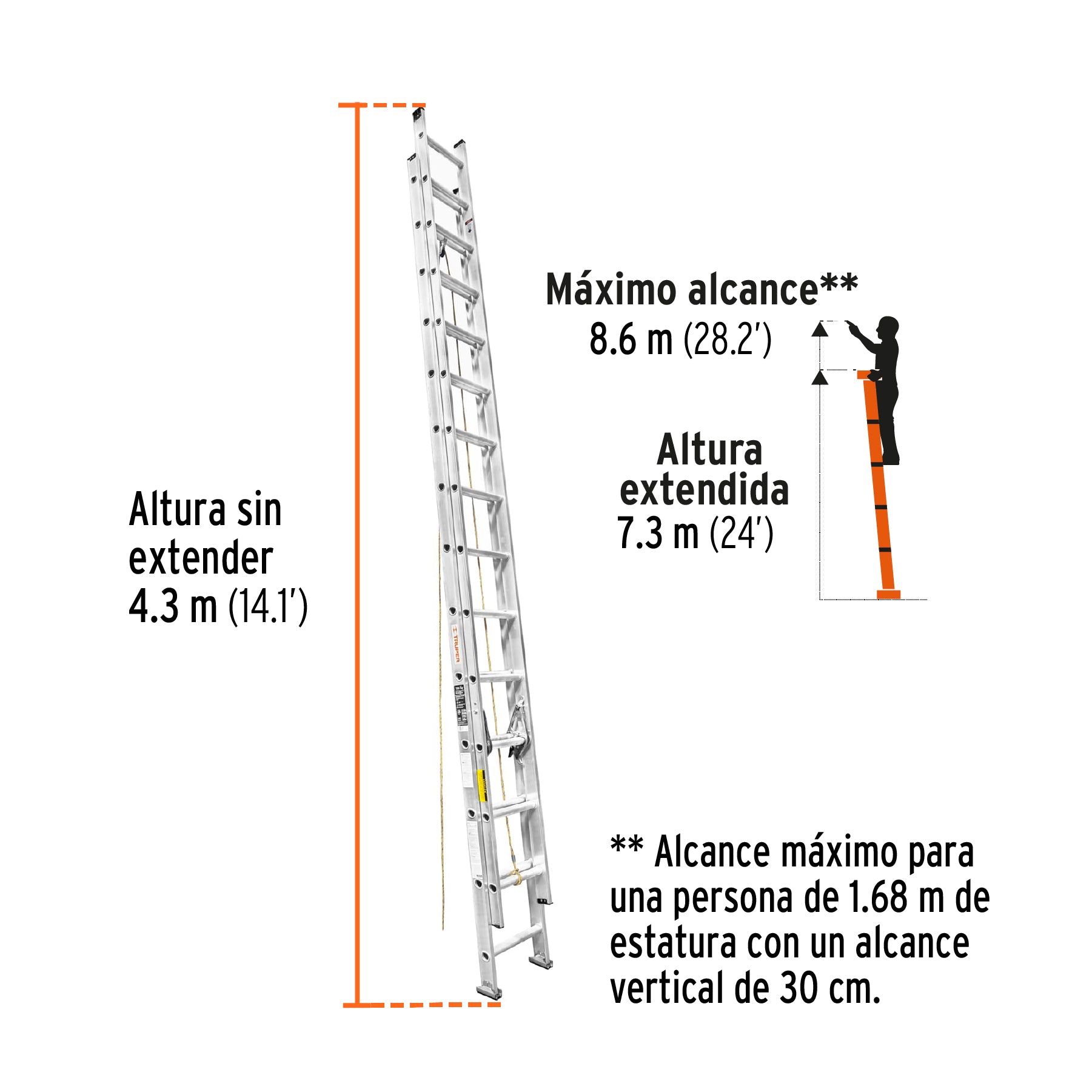 Escalera de extensión, tipo lll, 28 escalones