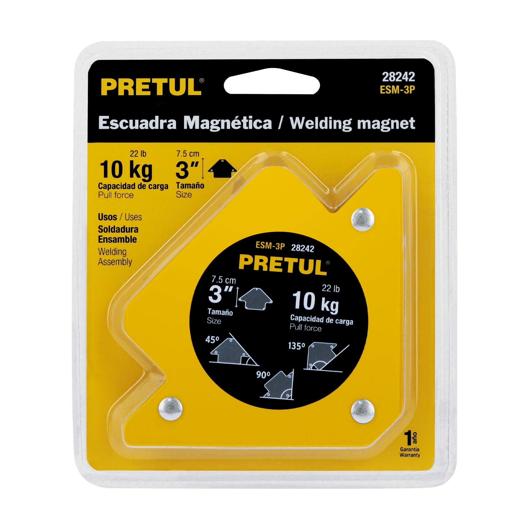 Escuadra magnética 3' para soldar, capacidad 10 kg, Pretul