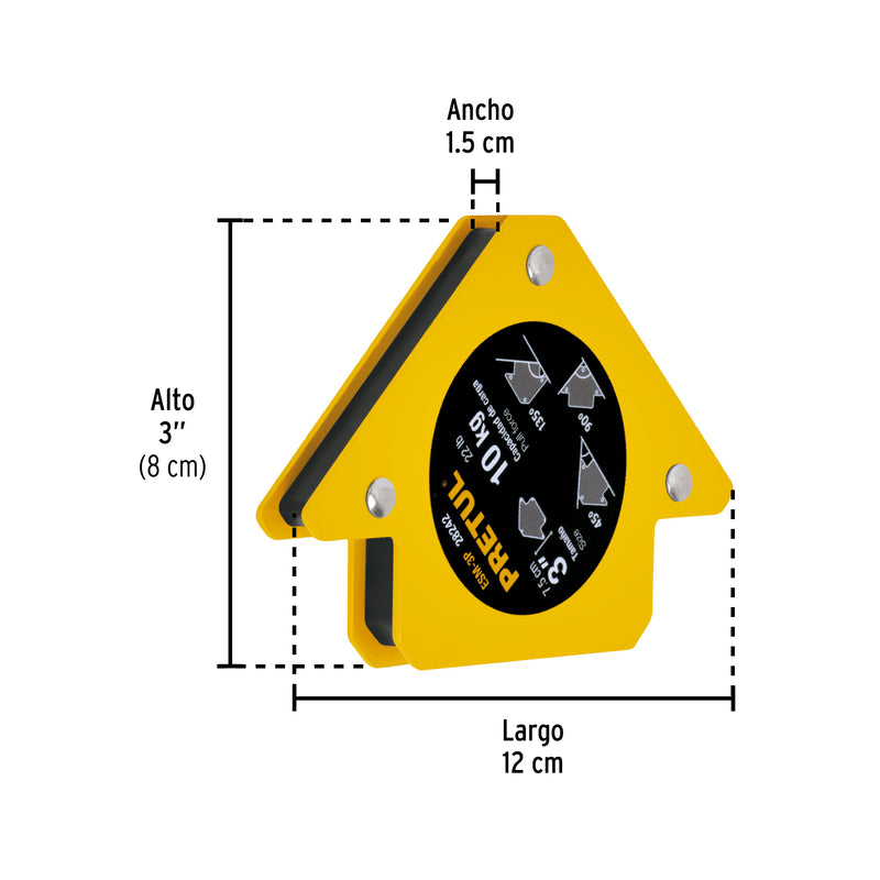 Escuadra magnética 3' para soldar, capacidad 10 kg, Pretul