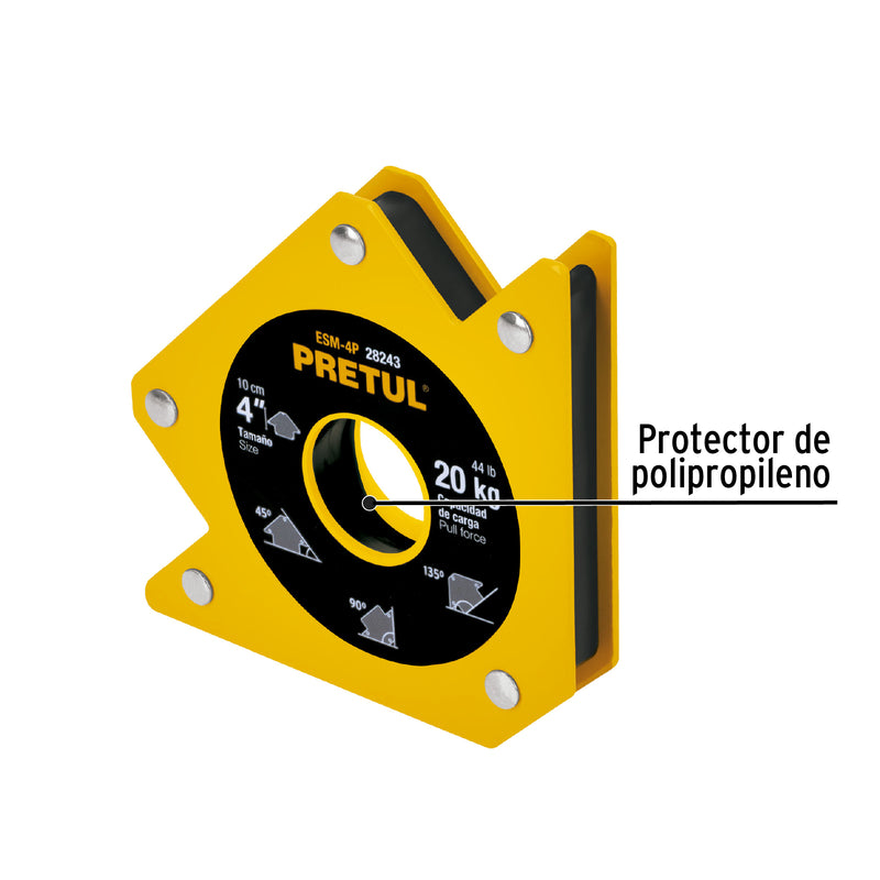 Escuadra magnética 4' para soldar, capacidad 19 kg, Pretul