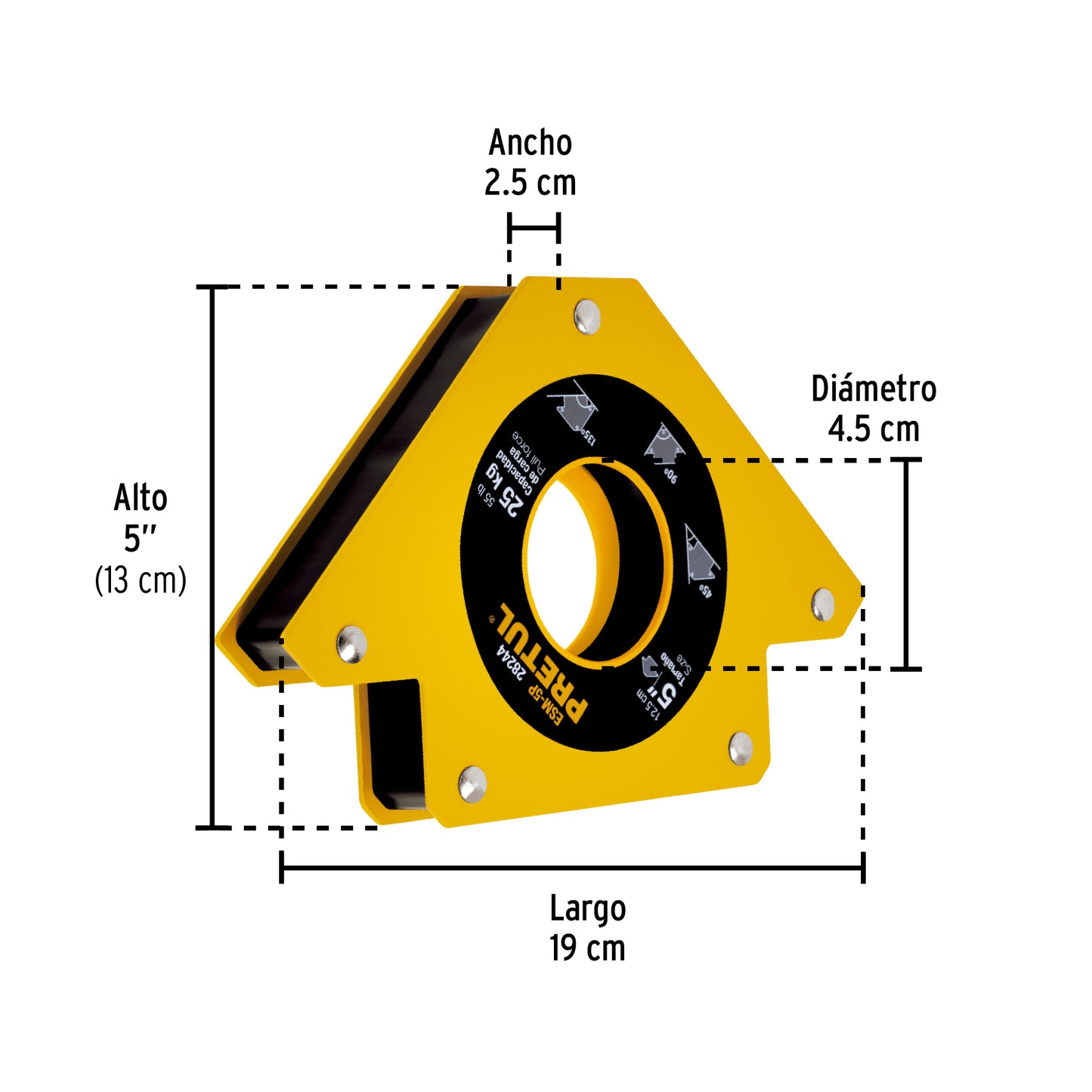 Escuadra magnética 5' para soldar, capacidad 24 kg, Pretul