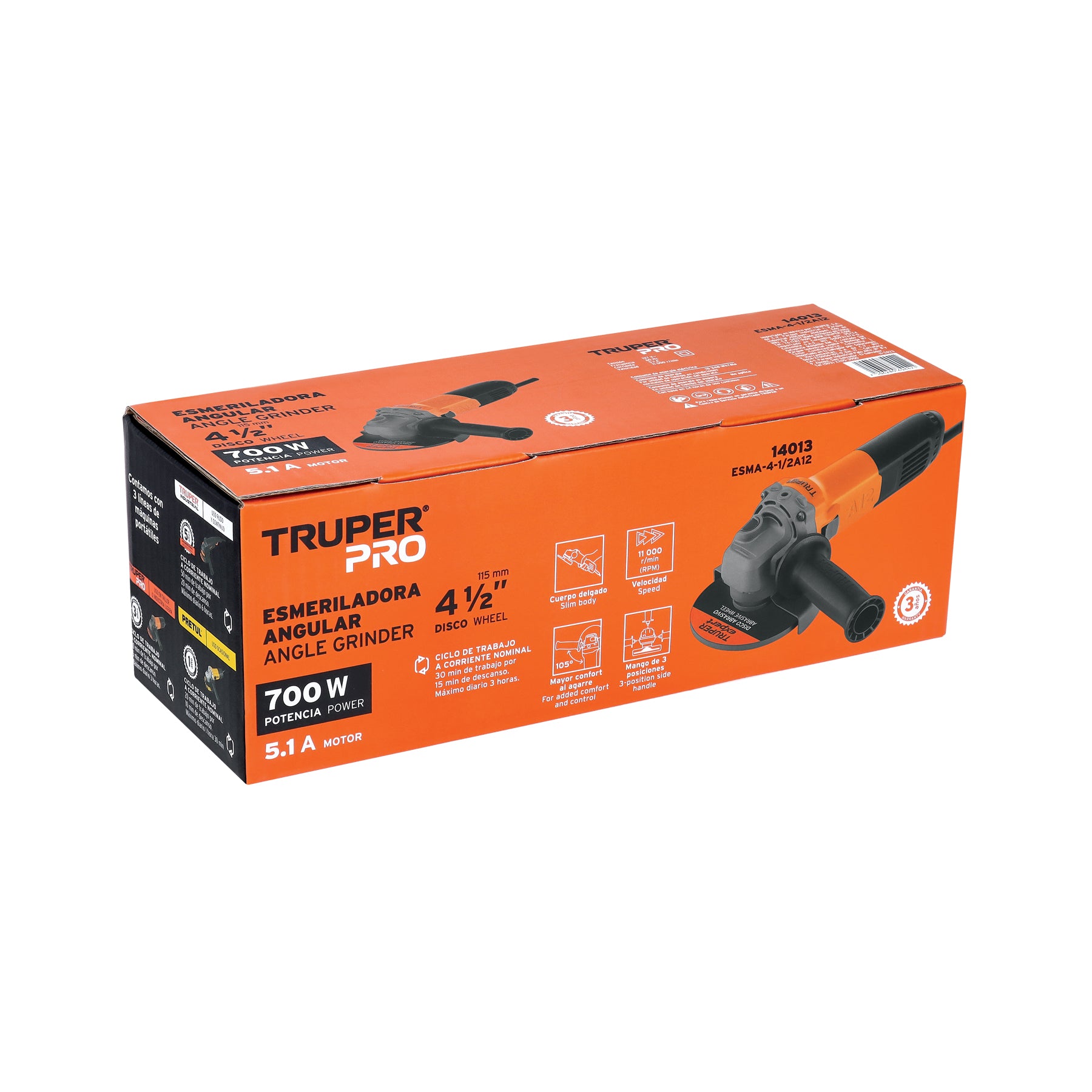 Esmeriladora angular 4-1/2", profesional, 700 W