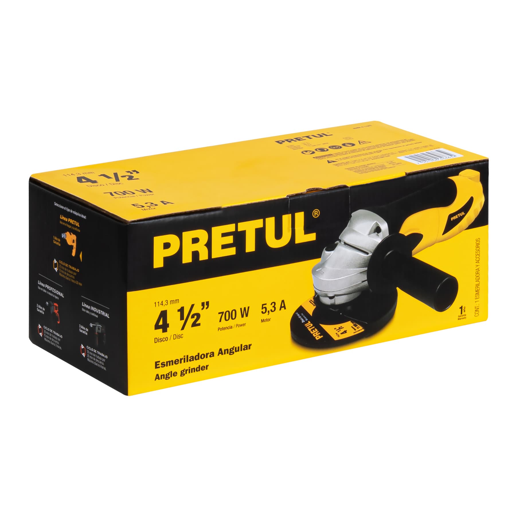 Esmeriladora angular 4-1/2", 700 W, Pretul