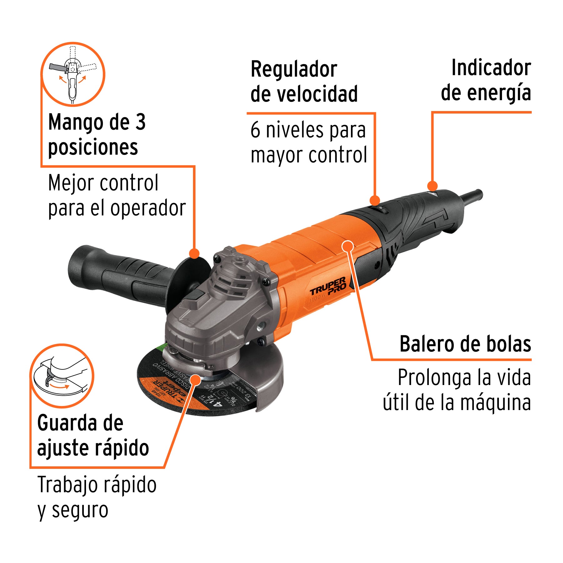 Esmeriladora angular 4-1/2', profesional, 1100 W