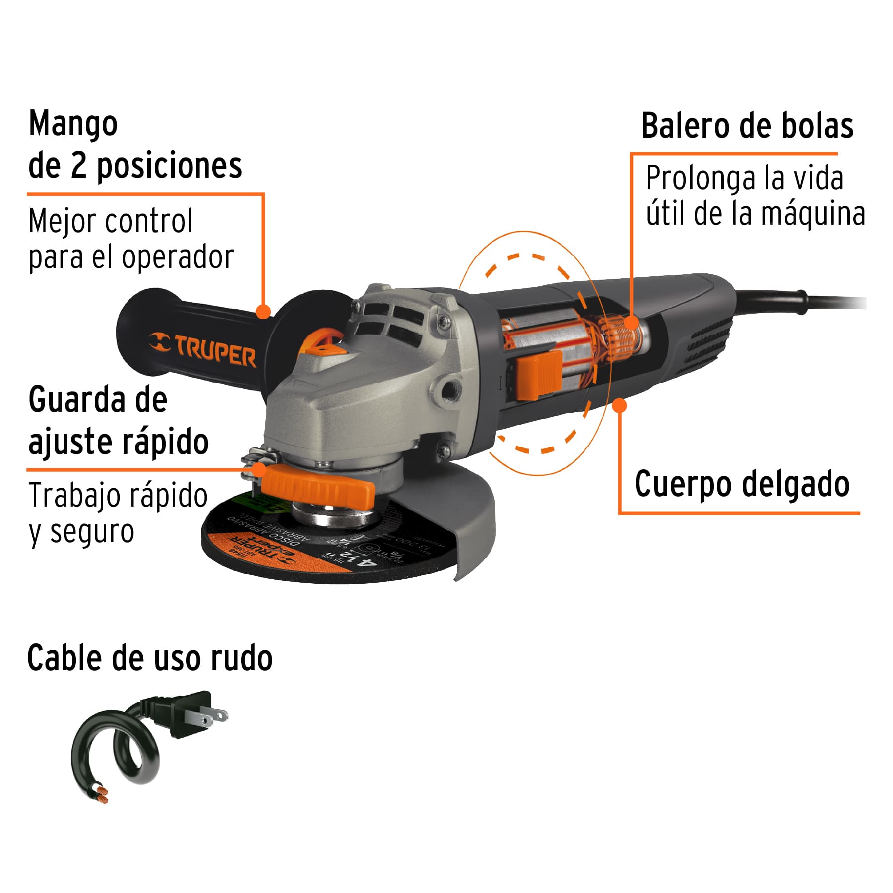 Esmeriladora angular, 4-1/2", industrial, 800 W