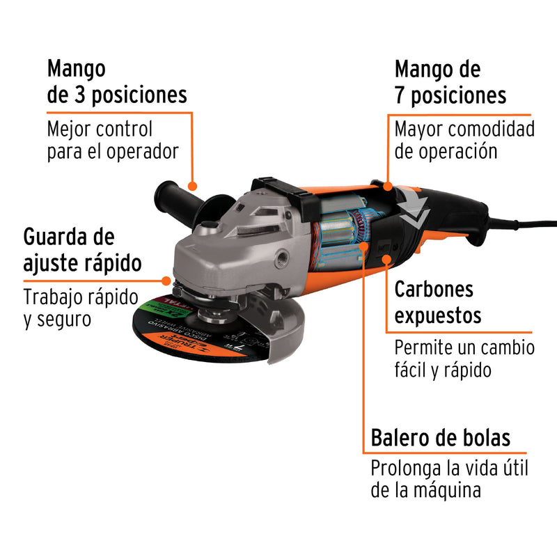 Esmeriladora angular 7", profesional, 2100 W