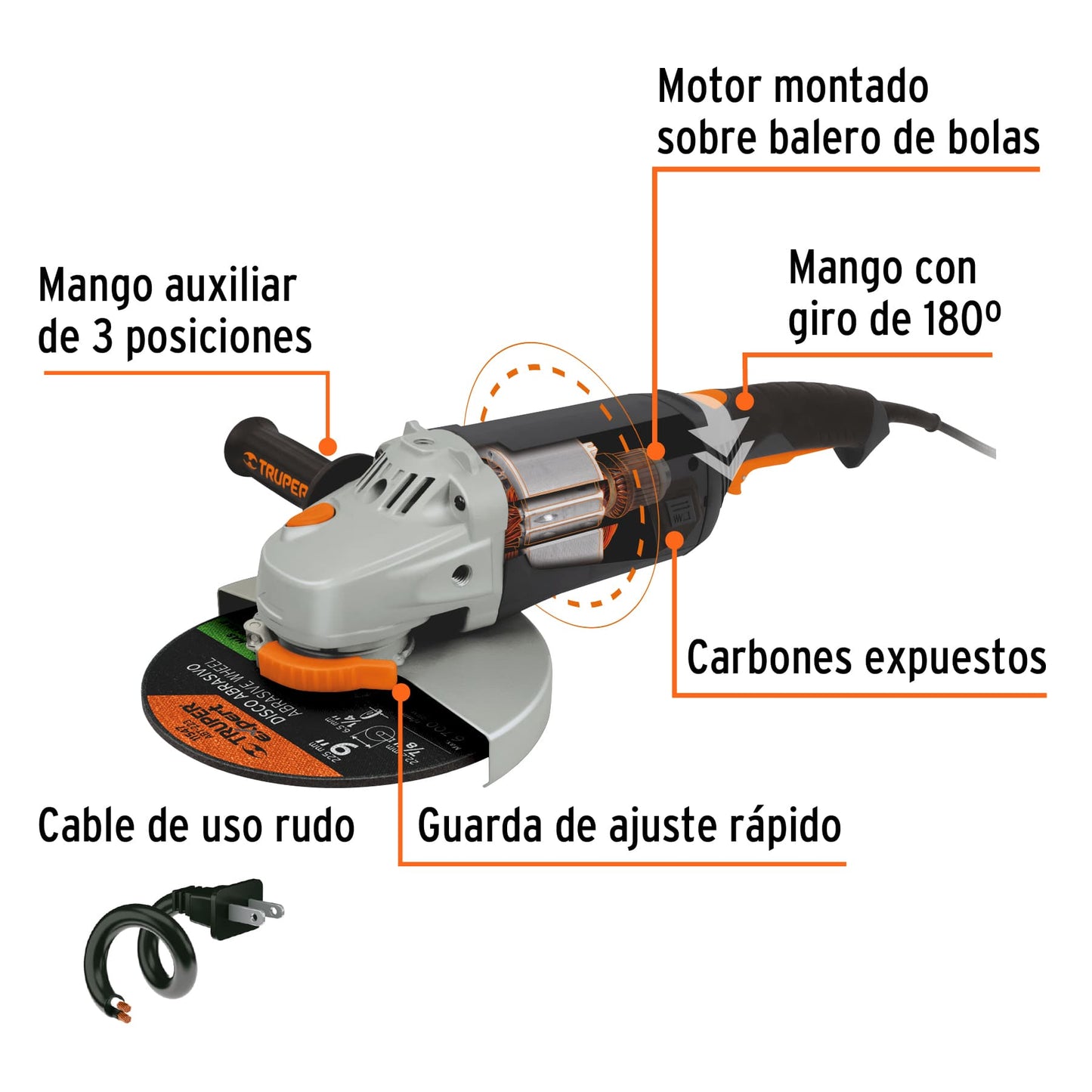 Esmeriladora angular 9", industrial, 2300 w