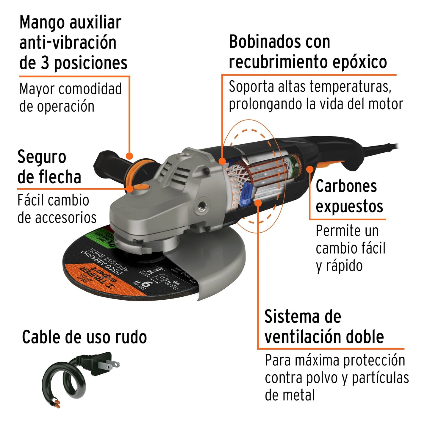 Esmeriladora angular 9", industrial, 2400 w