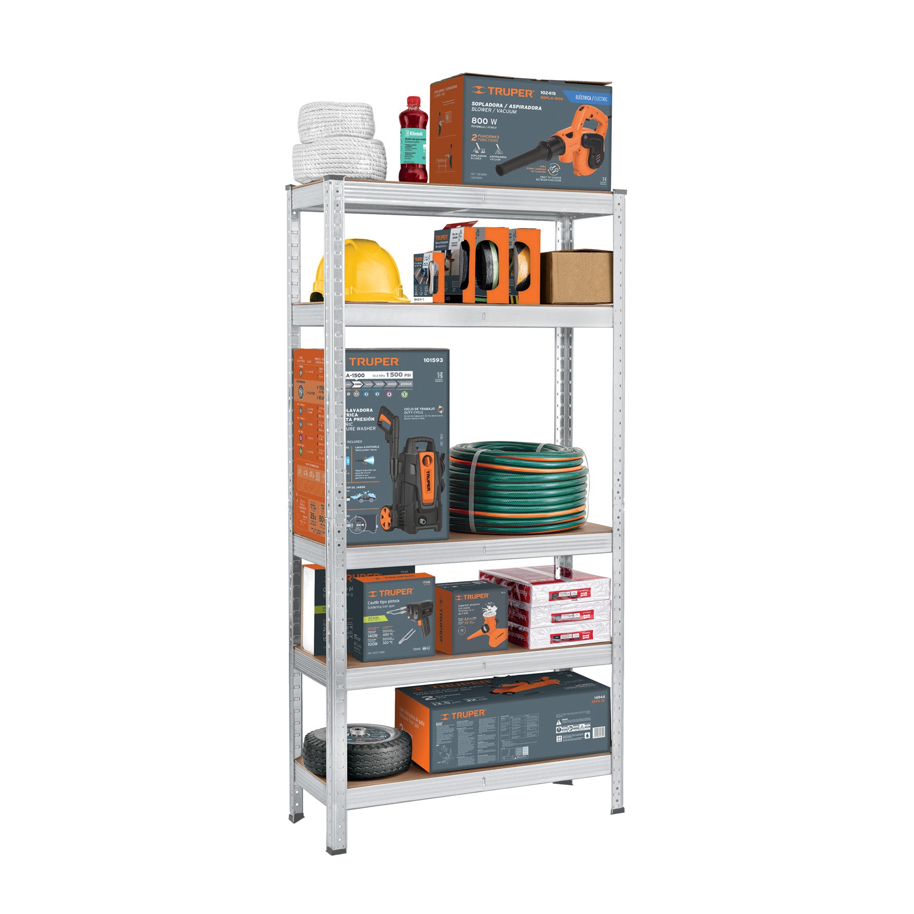 Estante metálico 5 repisas MDF cap. 35 kg, 150x30x75, Pretul