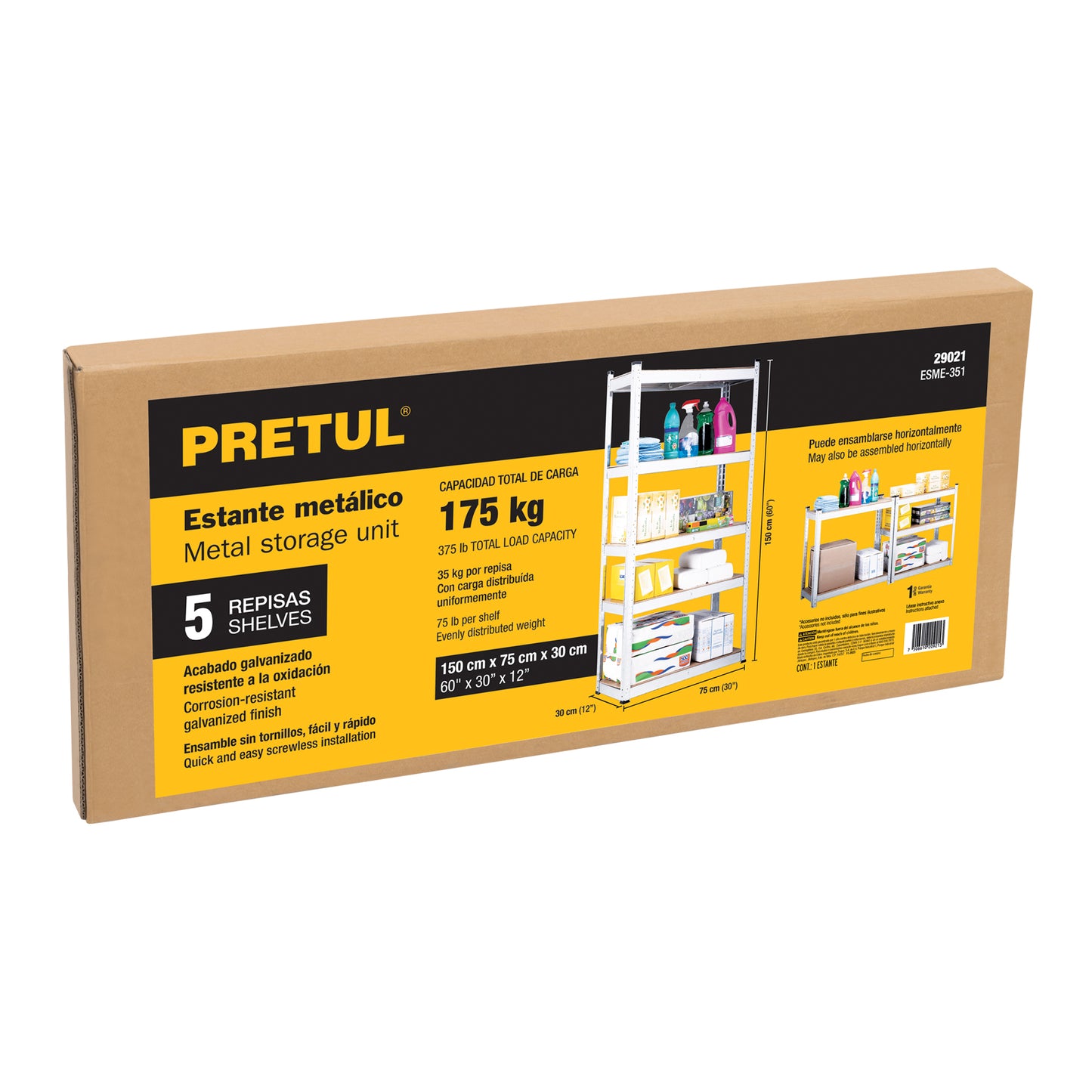 Estante metálico 5 repisas MDF cap. 35 kg, 150x30x75, Pretul