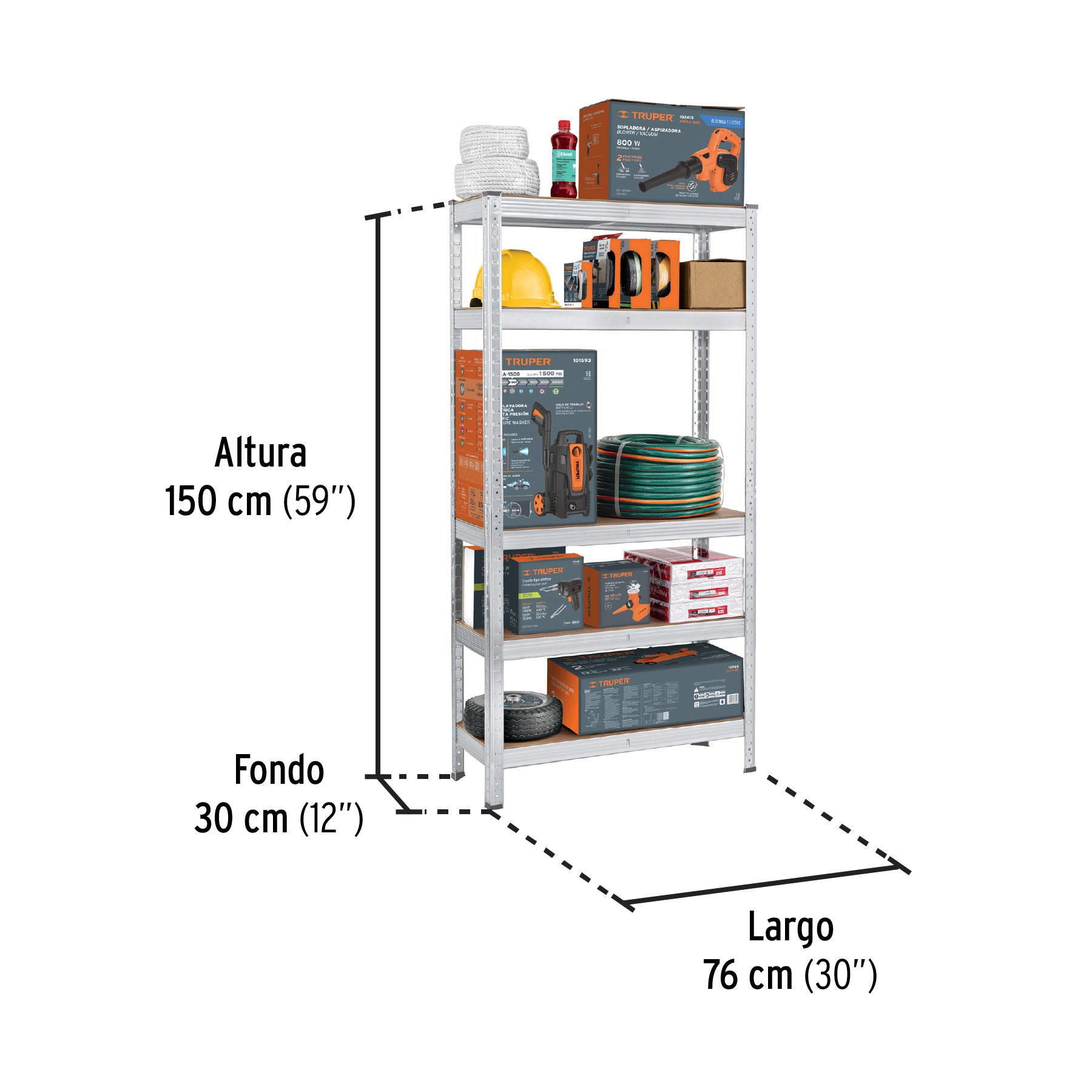 Estante metálico 5 repisas MDF cap. 35 kg, 150x30x75, Pretul