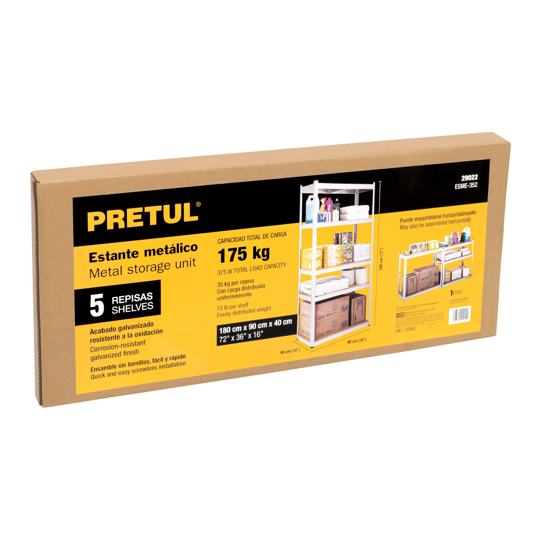 Estante metálico 5 repisas MDF cap. 35 Kg, 180x40x90, PRETUL