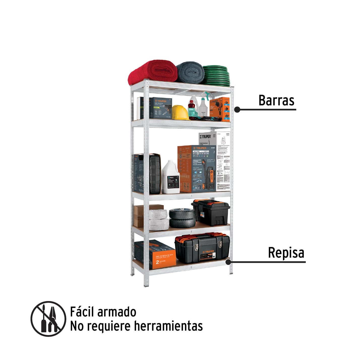 Estante metálico 5 repisas MDF cap. 35 kg, 180x40x90, Pretul