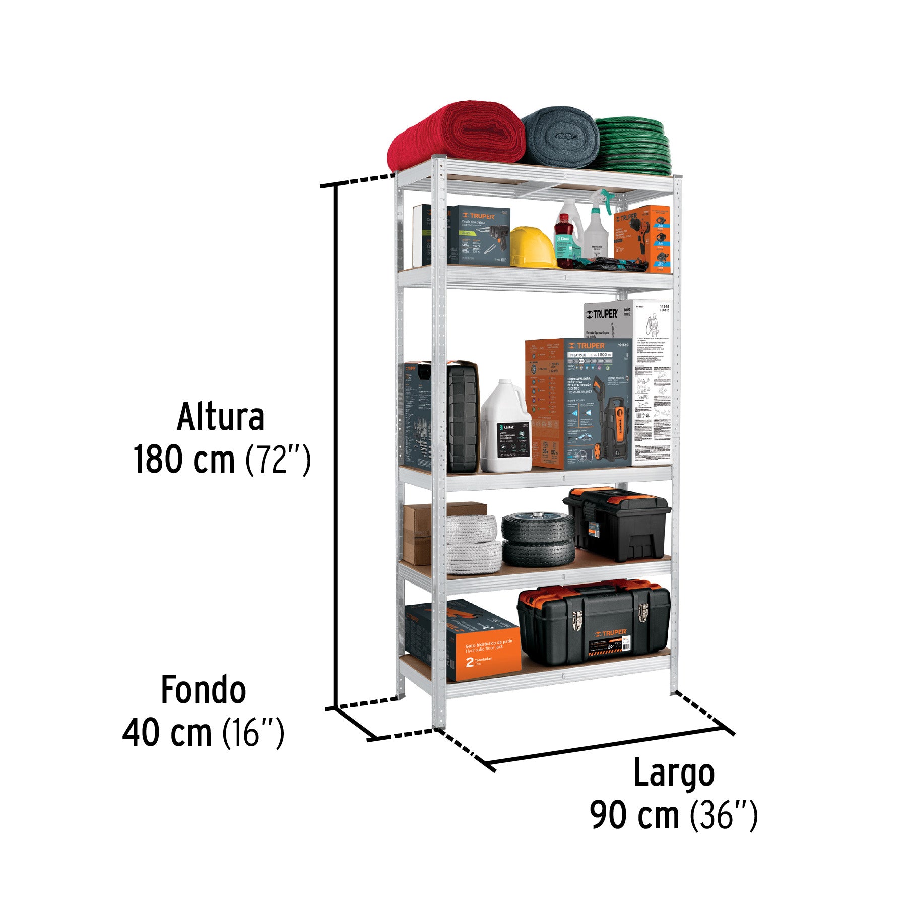 Estante metálico 5 repisas MDF cap. 35 kg, 180x40x90, Pretul