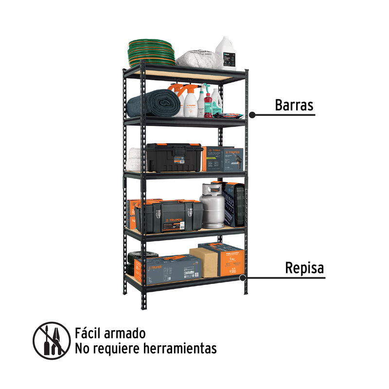 Estante metálico 5 repisas MDP cap. 60 Kg, 180x45x90, PRETUL