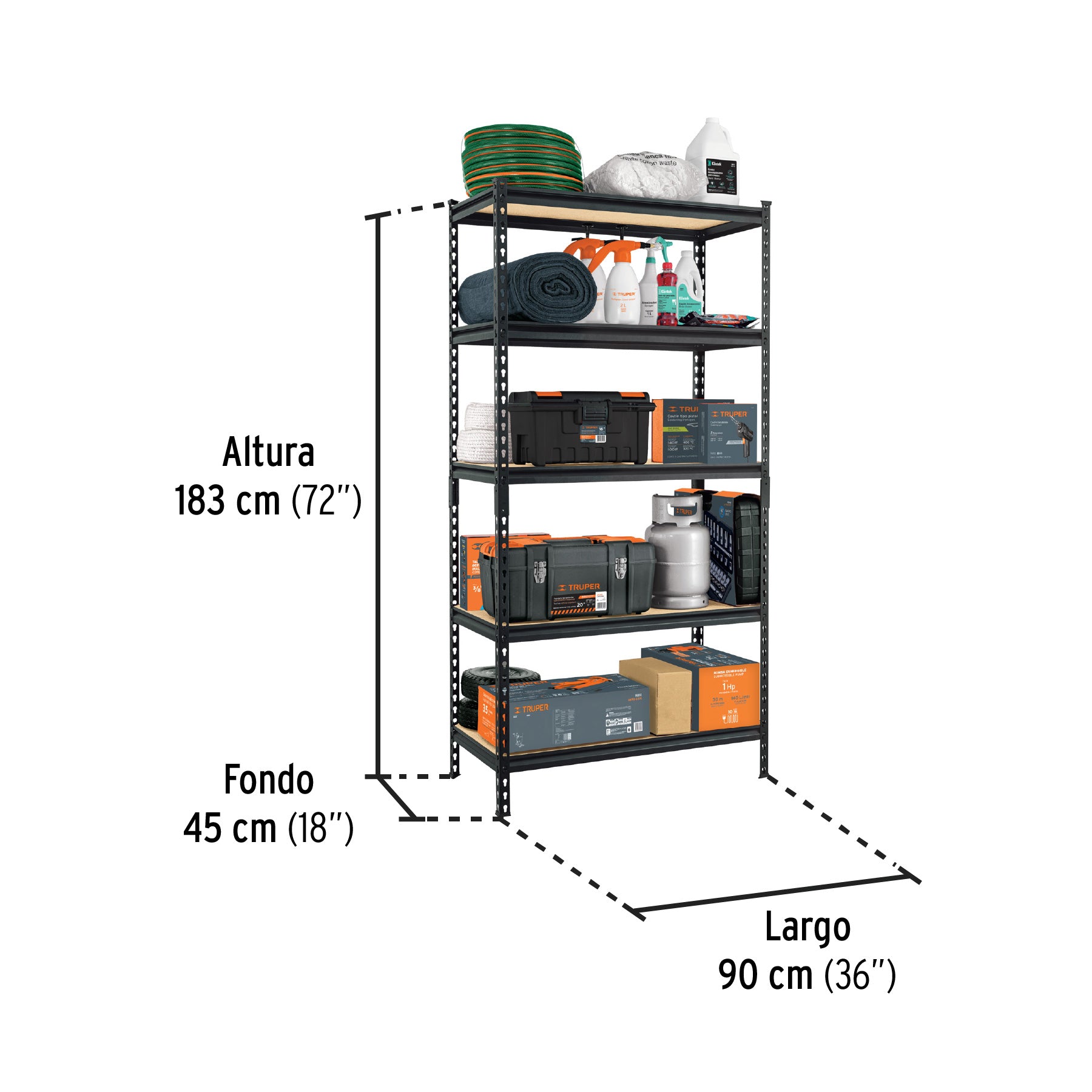 Estante metálico 5 repisas MDF cap.60 kg 183x46x91, Pretul