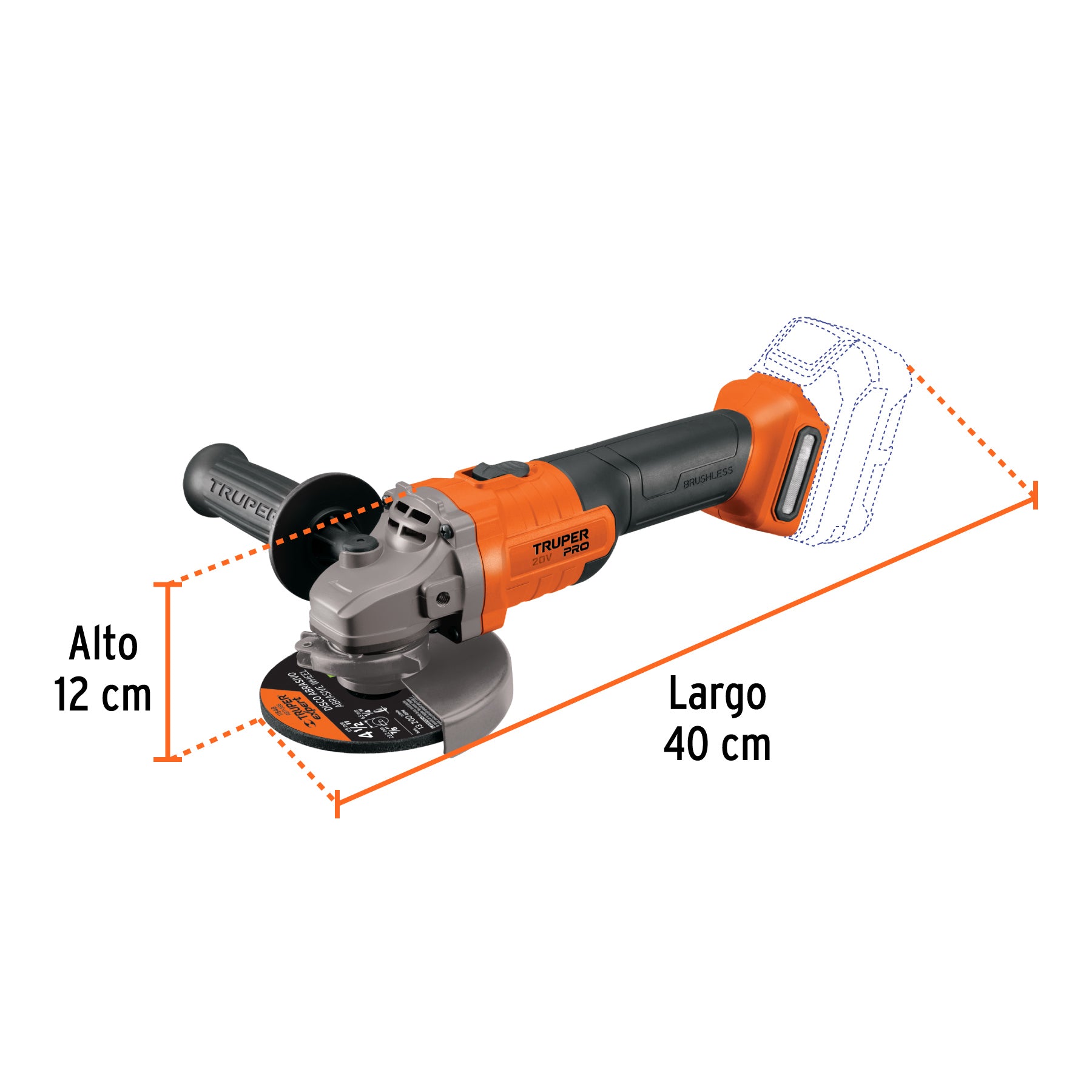 Esmeriladora angular inal. 4-1/2', 20V, s/accesorios, PRO
