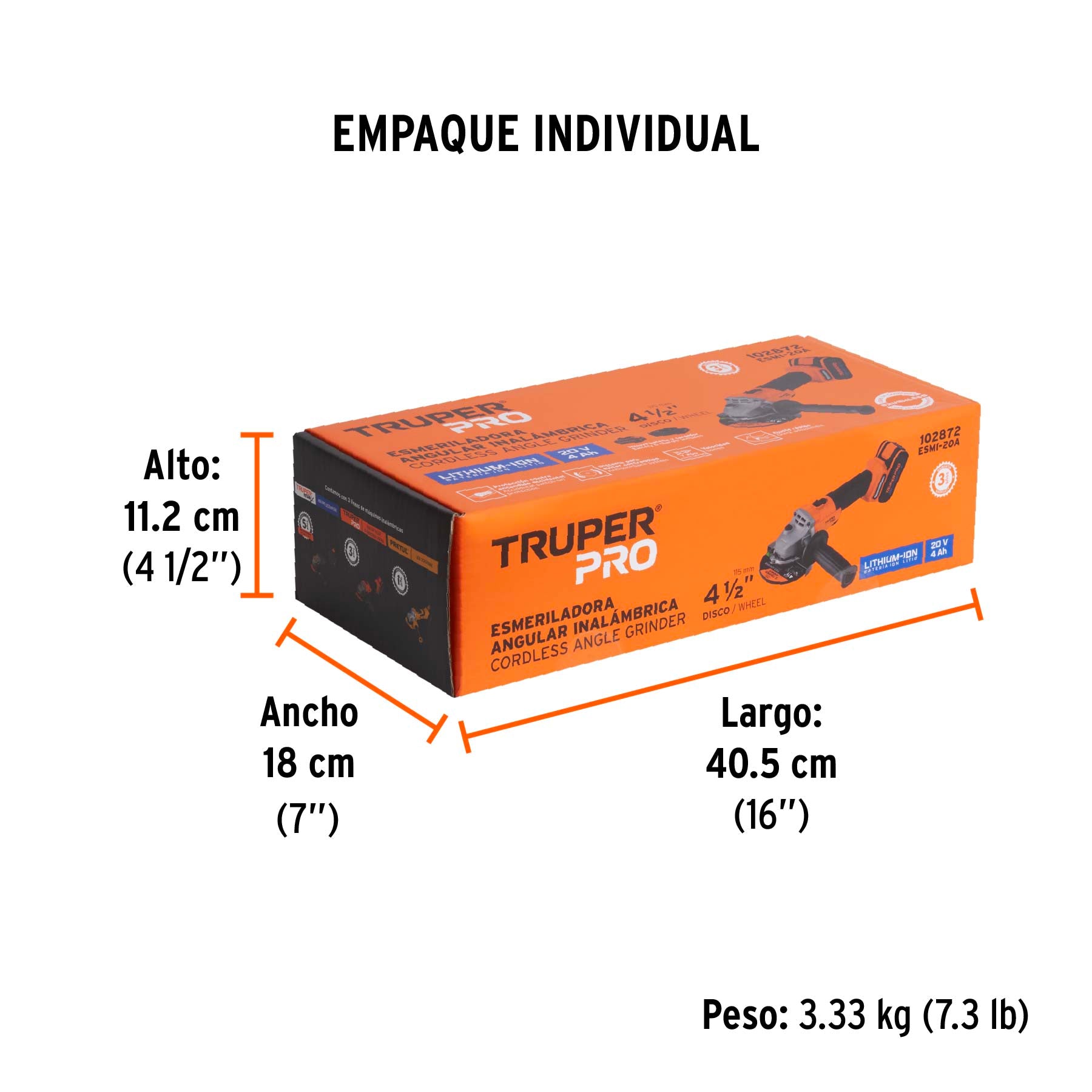 Esmeriladora angular inal. 4-1/2' 20V, 1 bat. 4Ah,1 carg,PRO