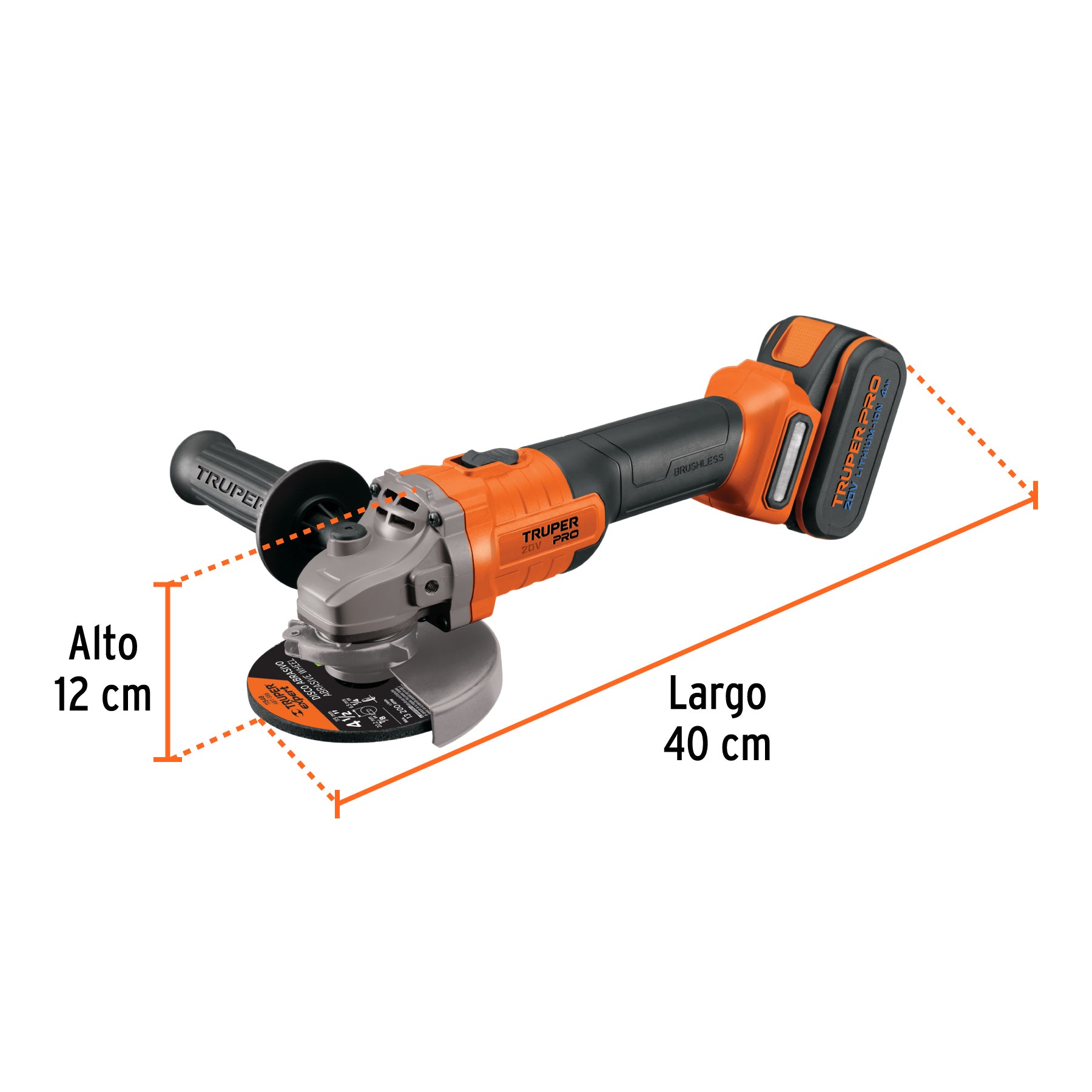 Esmeriladora angular inal. 4-1/2' 20V, 1 bat. 4Ah,1 carg,PRO