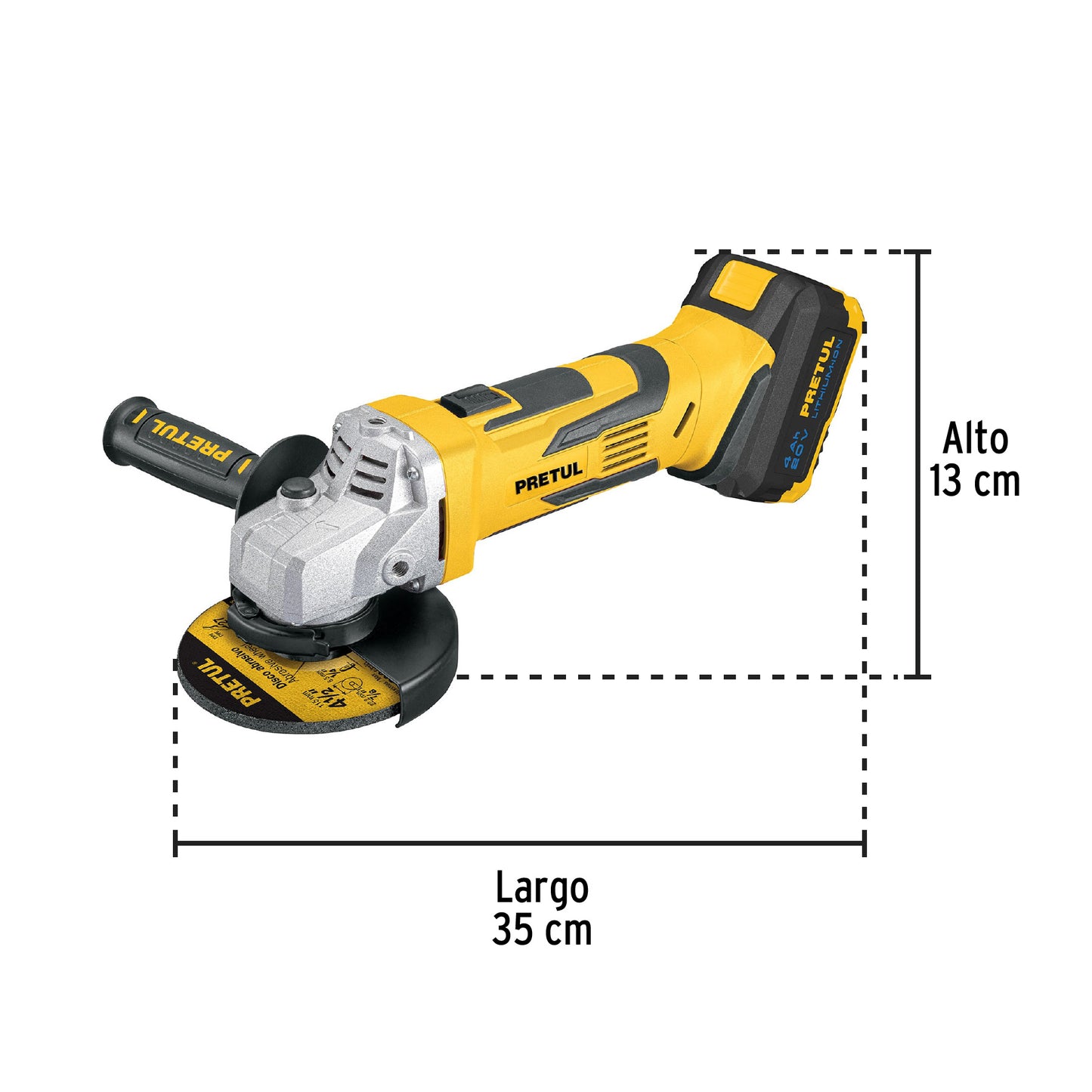 Esmeriladora angular inalámbrica 4-1/2', 20 V, Pretul