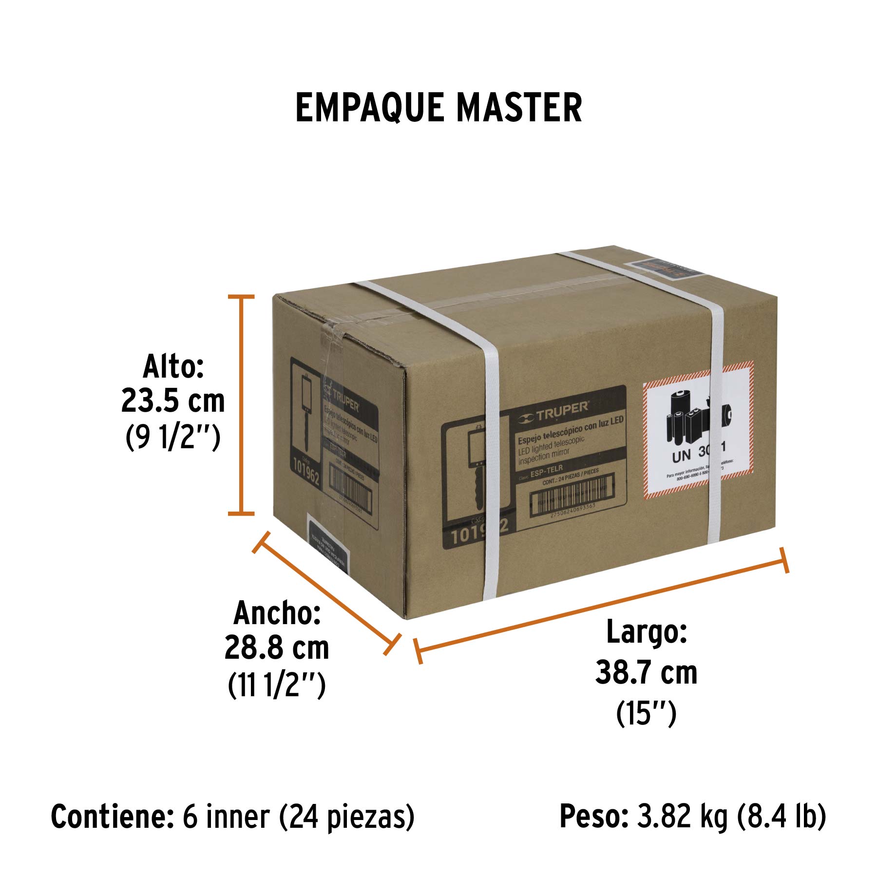 Espejo rectangular telescópico de inspección c/luz LED,5x9cm