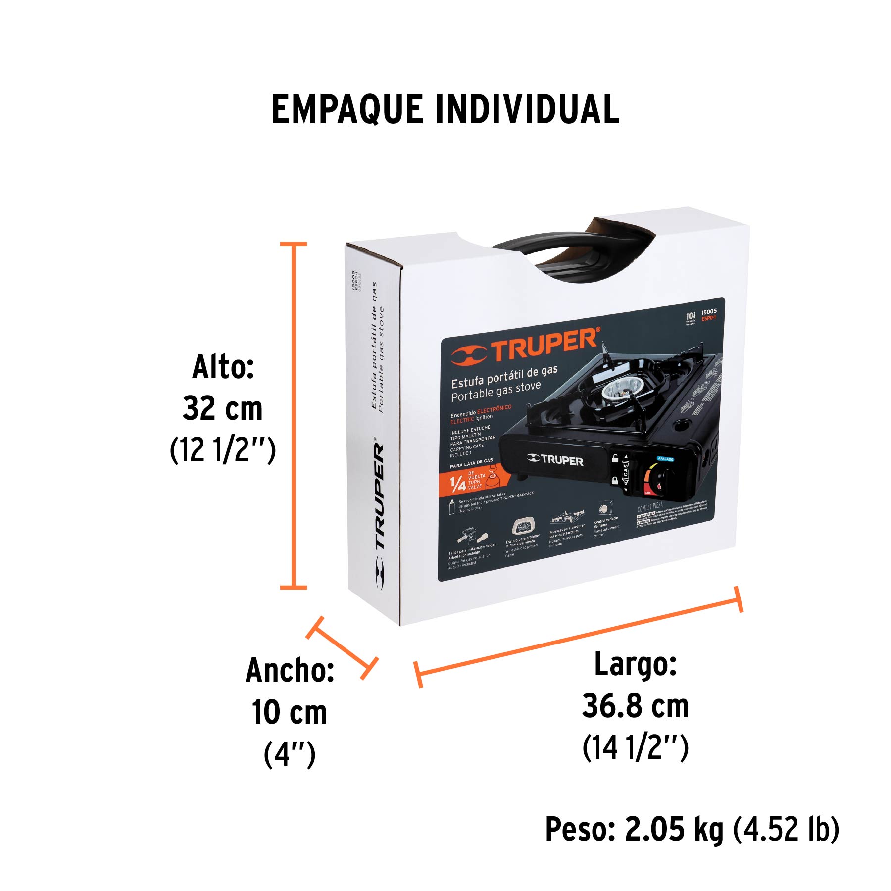 Estufilla portátil, encendido electrónico p/lata 1/4 vuelta