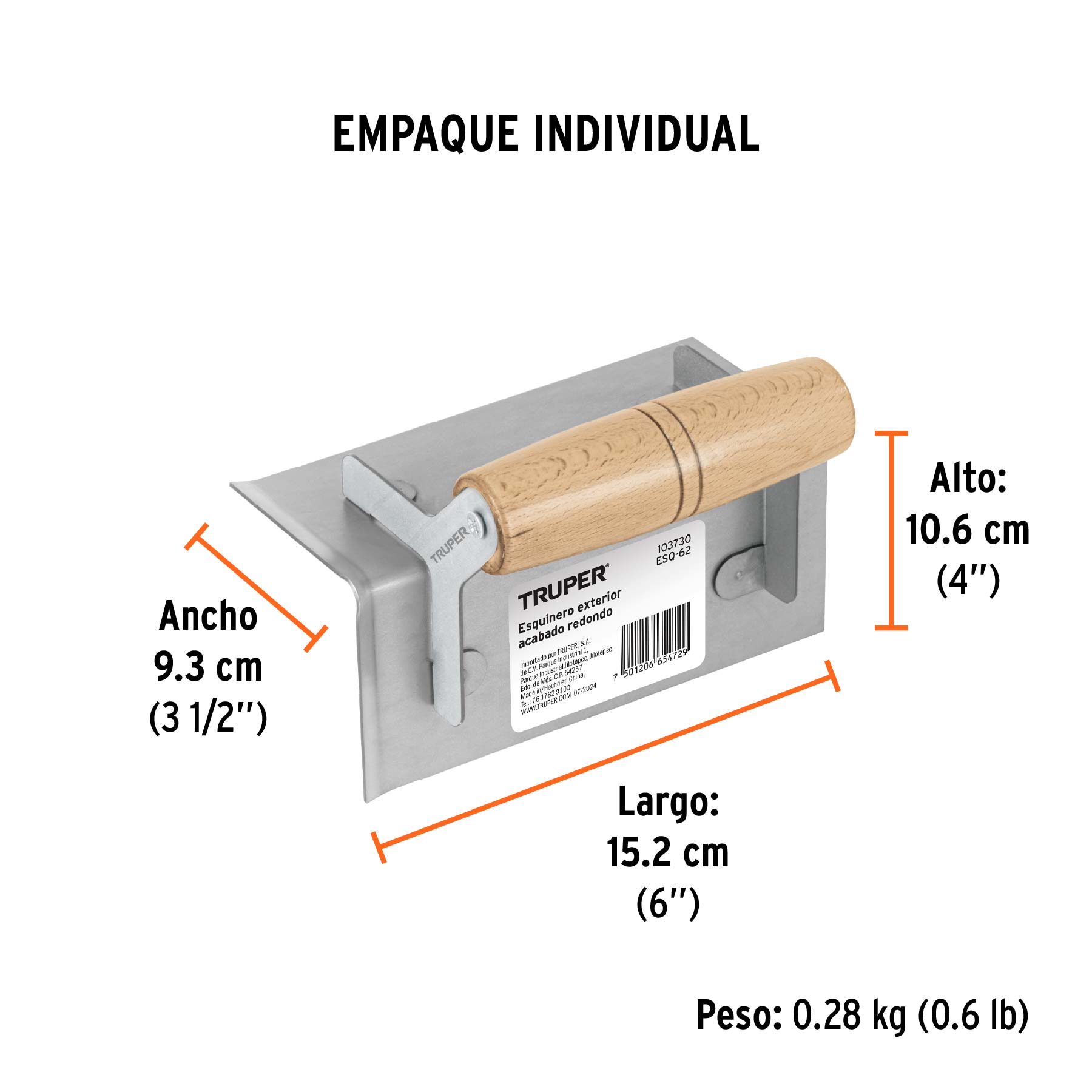 Esquinero exterior, para acabado redondeado, Truper