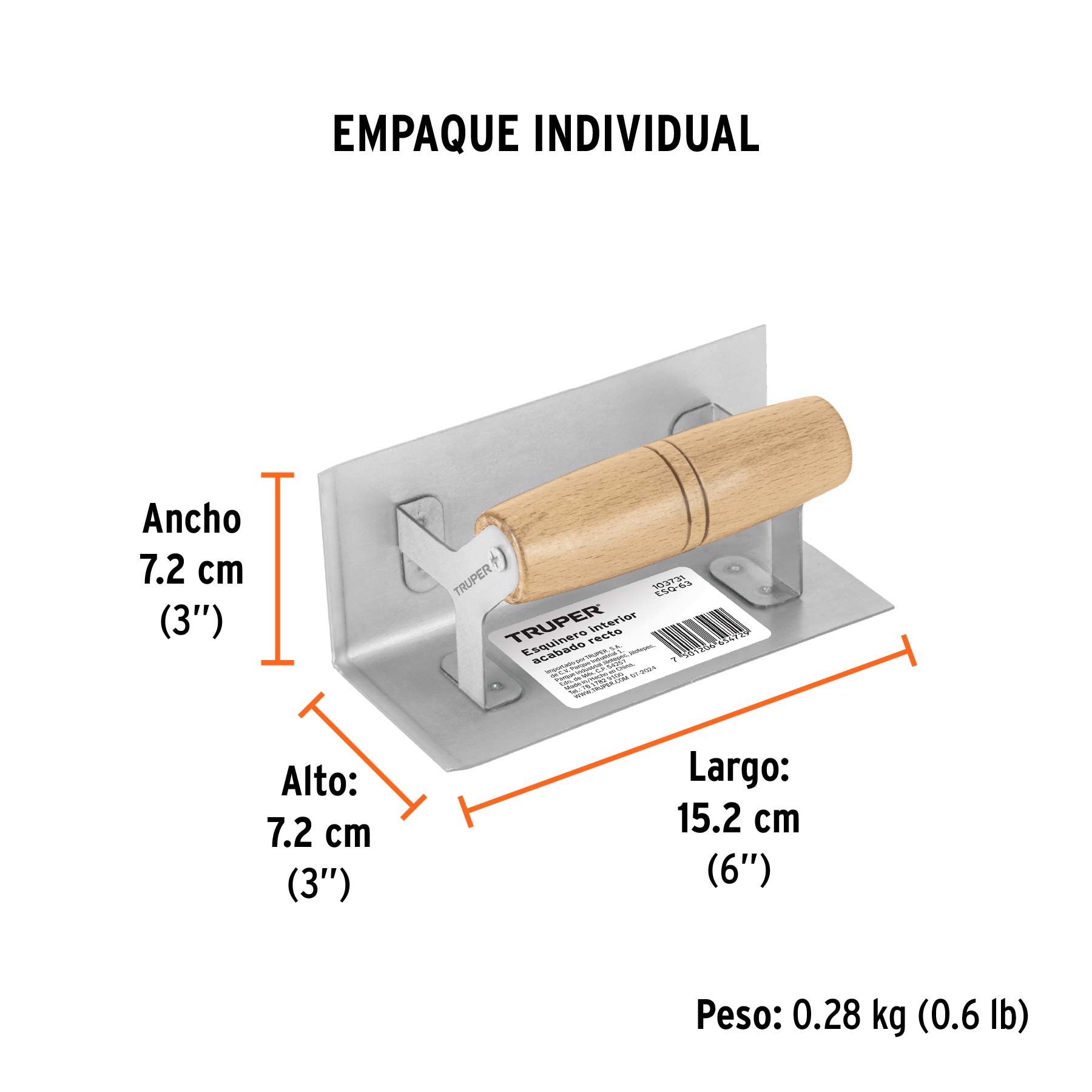 Esquinero interior, para acabado recto, Truper