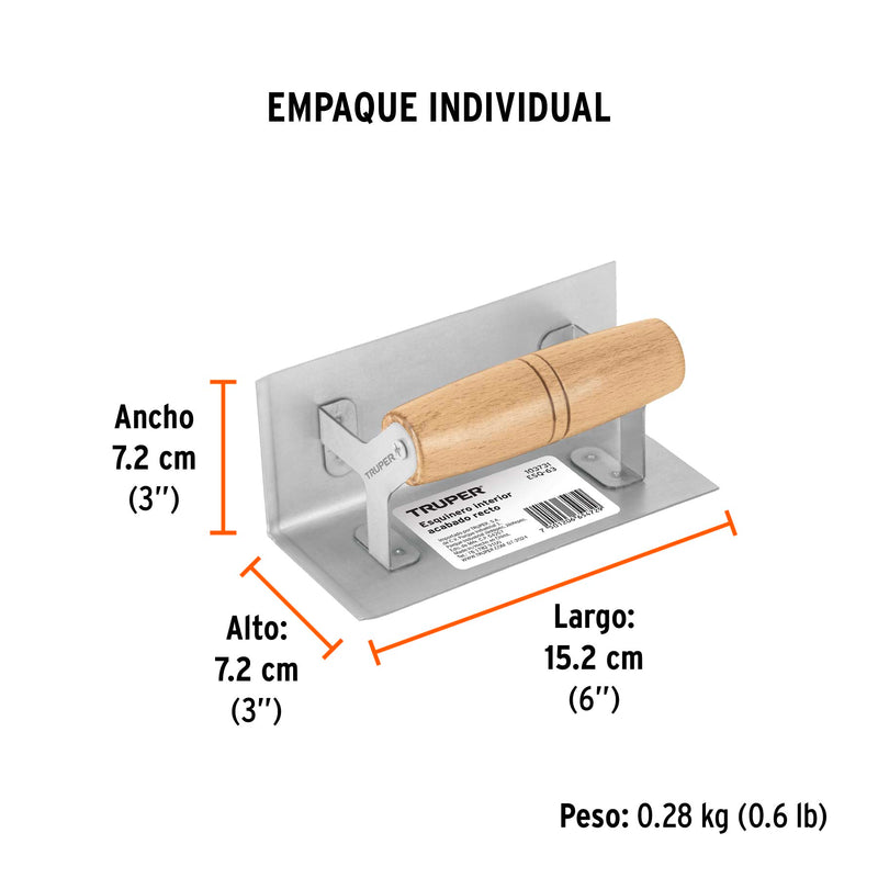 Esquinero interior, para acabado recto, Truper