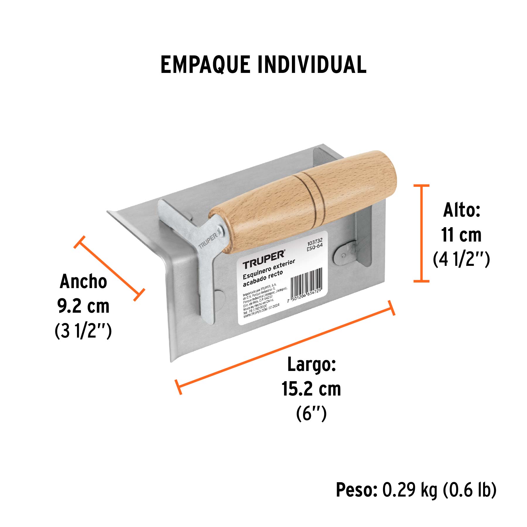 Esquinero exterior, para acabado recto, Truper