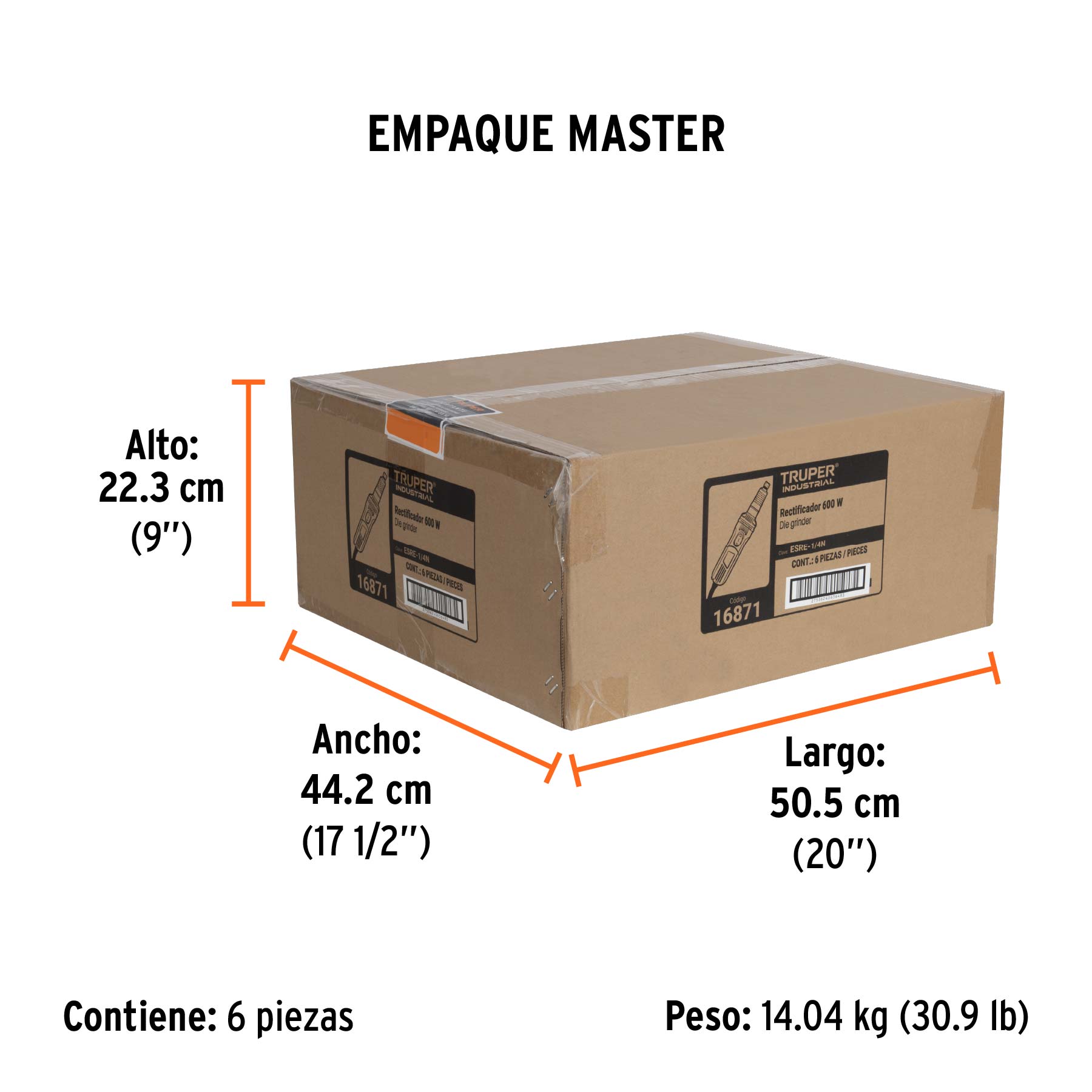 Esmeril recto (rectificador), 1/4", Industrial, 600 W
