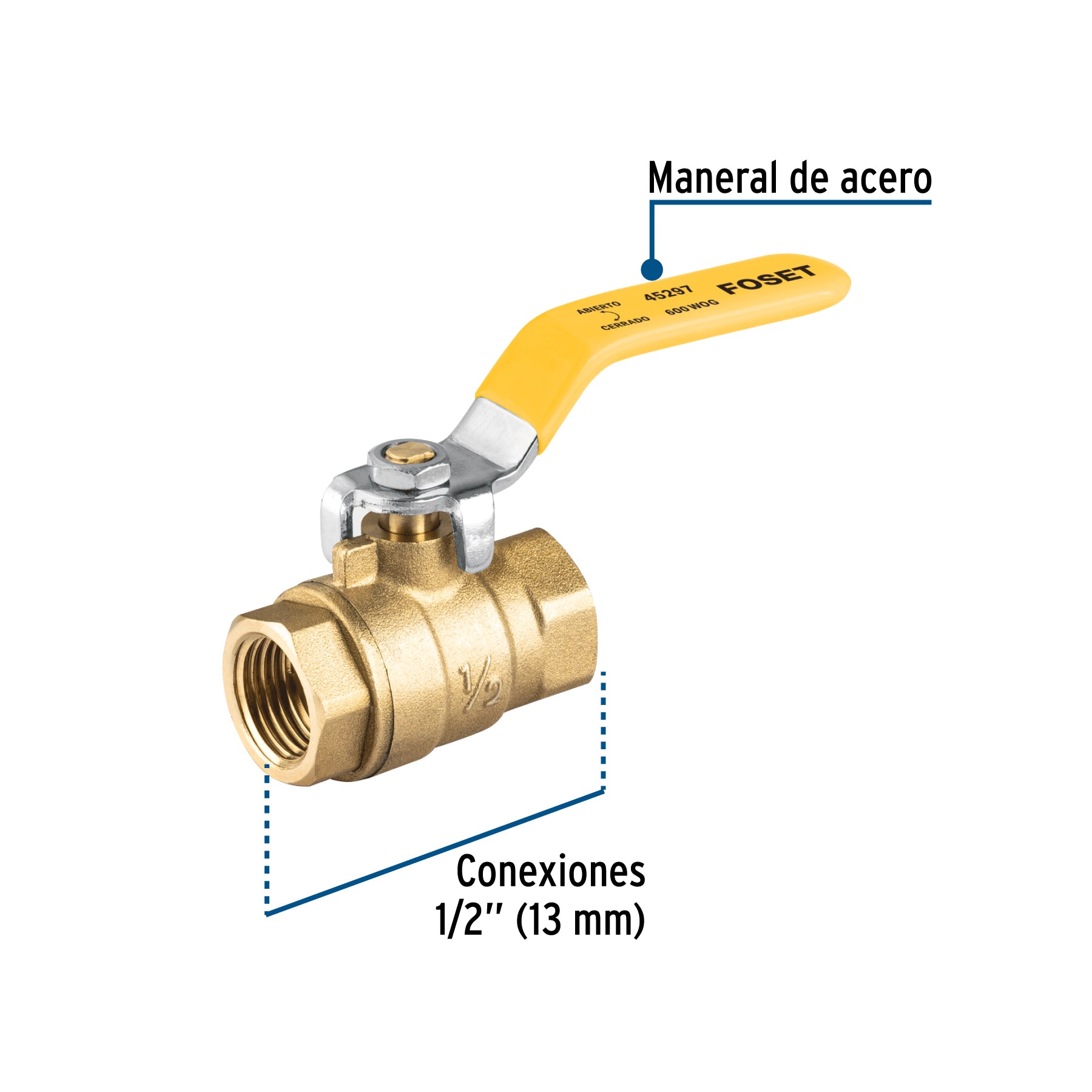 Válvula de esfera para gas, roscable, 1/2', alta presión