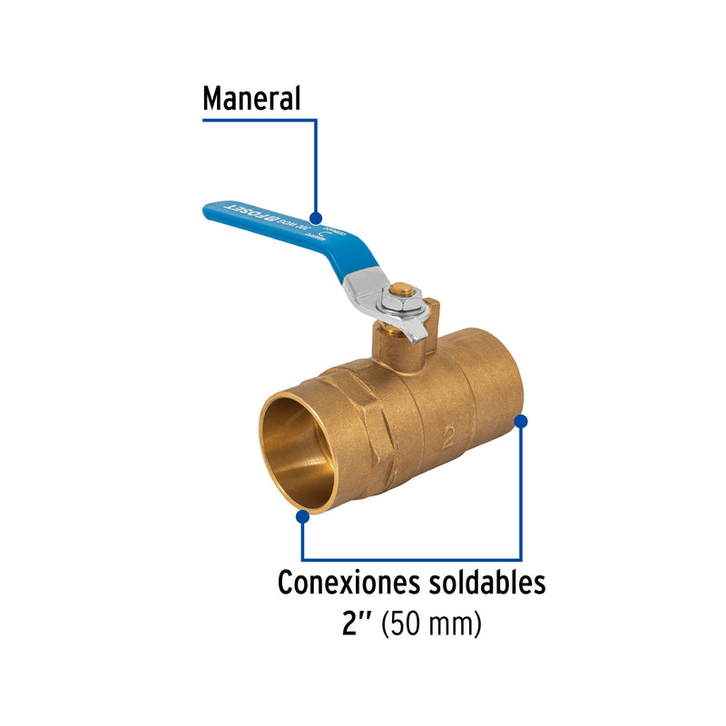 Válvula de esfera, de latón, soldable 2"