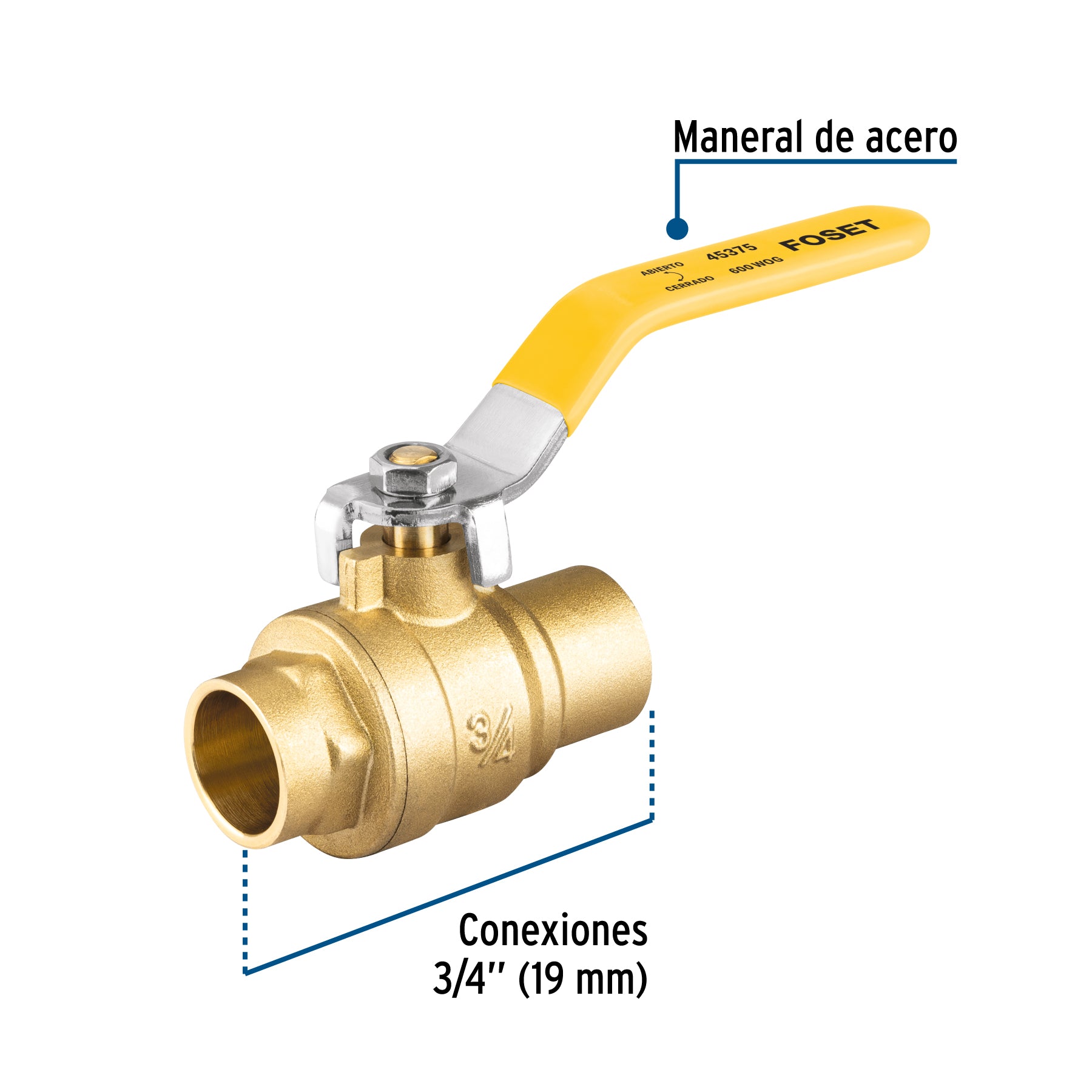 Válvula de esfera para gas, roscable, 3/4', alta presión