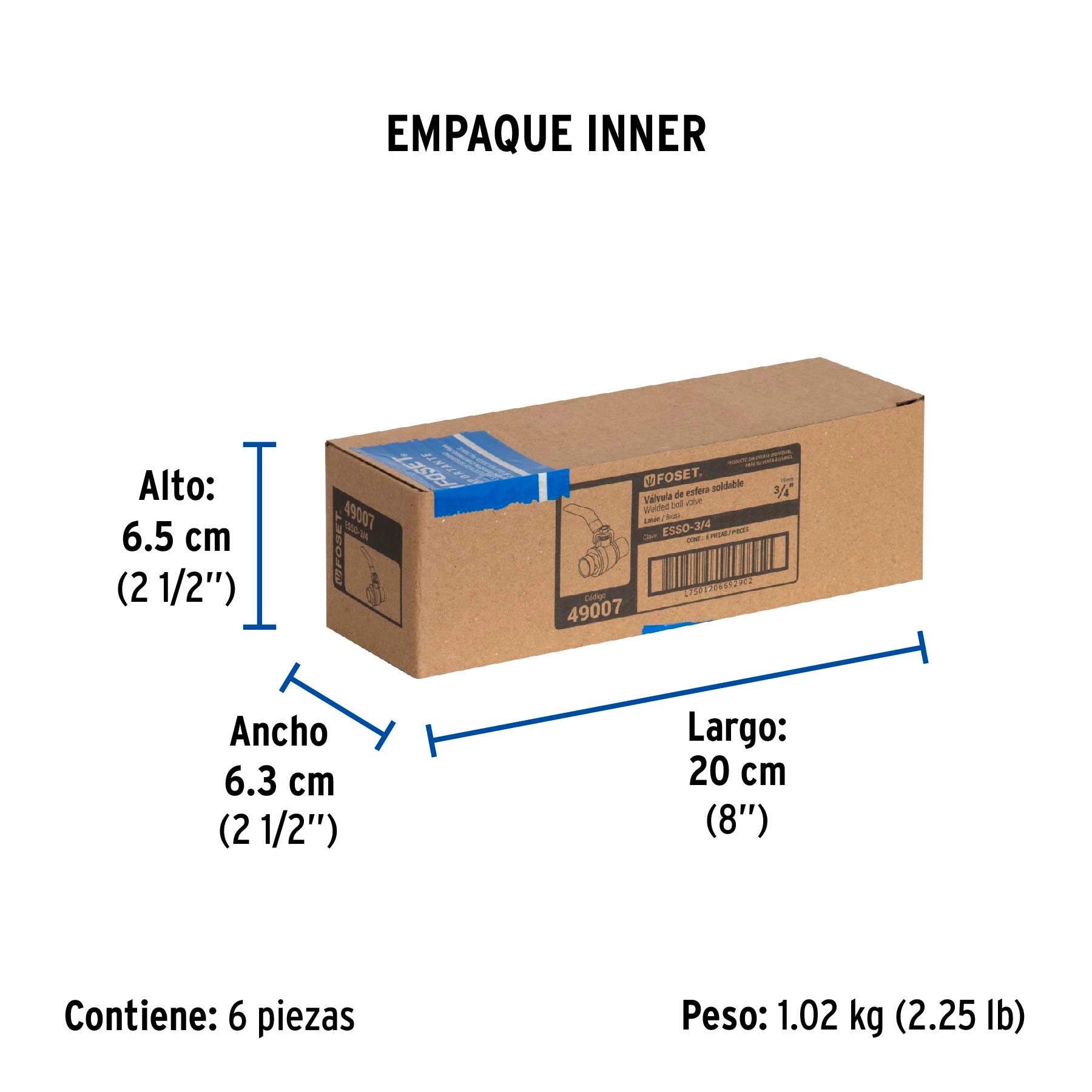 Válvula de esfera, de latón, soldable 3/4"