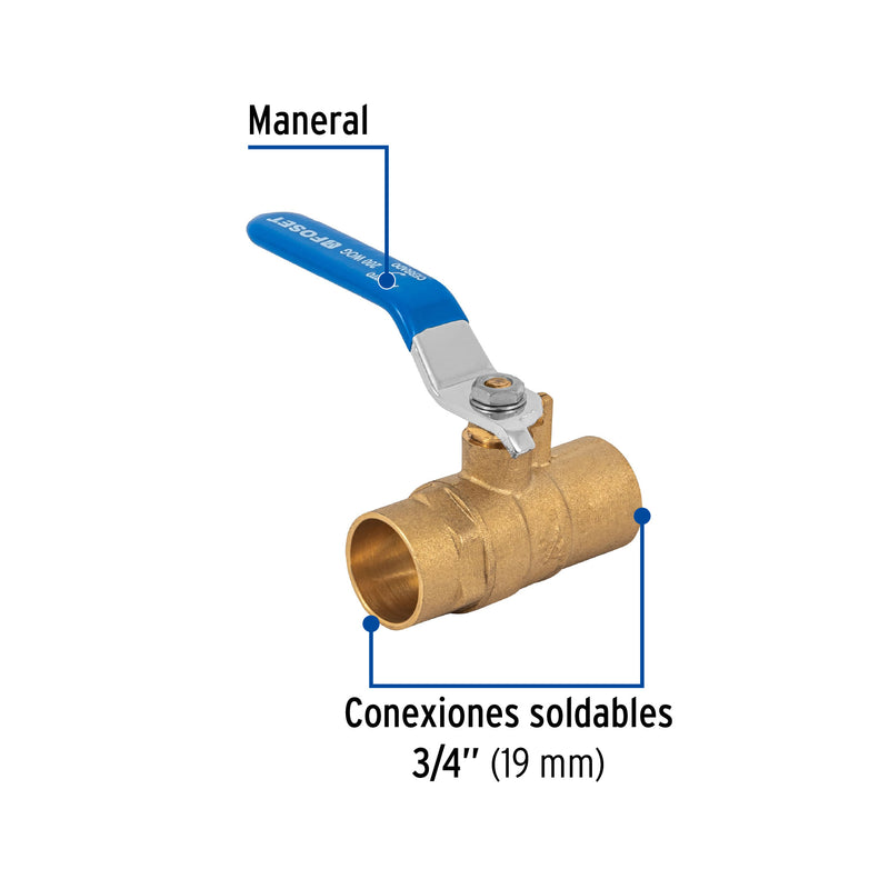 Válvula de esfera, de latón, soldable 3/4"